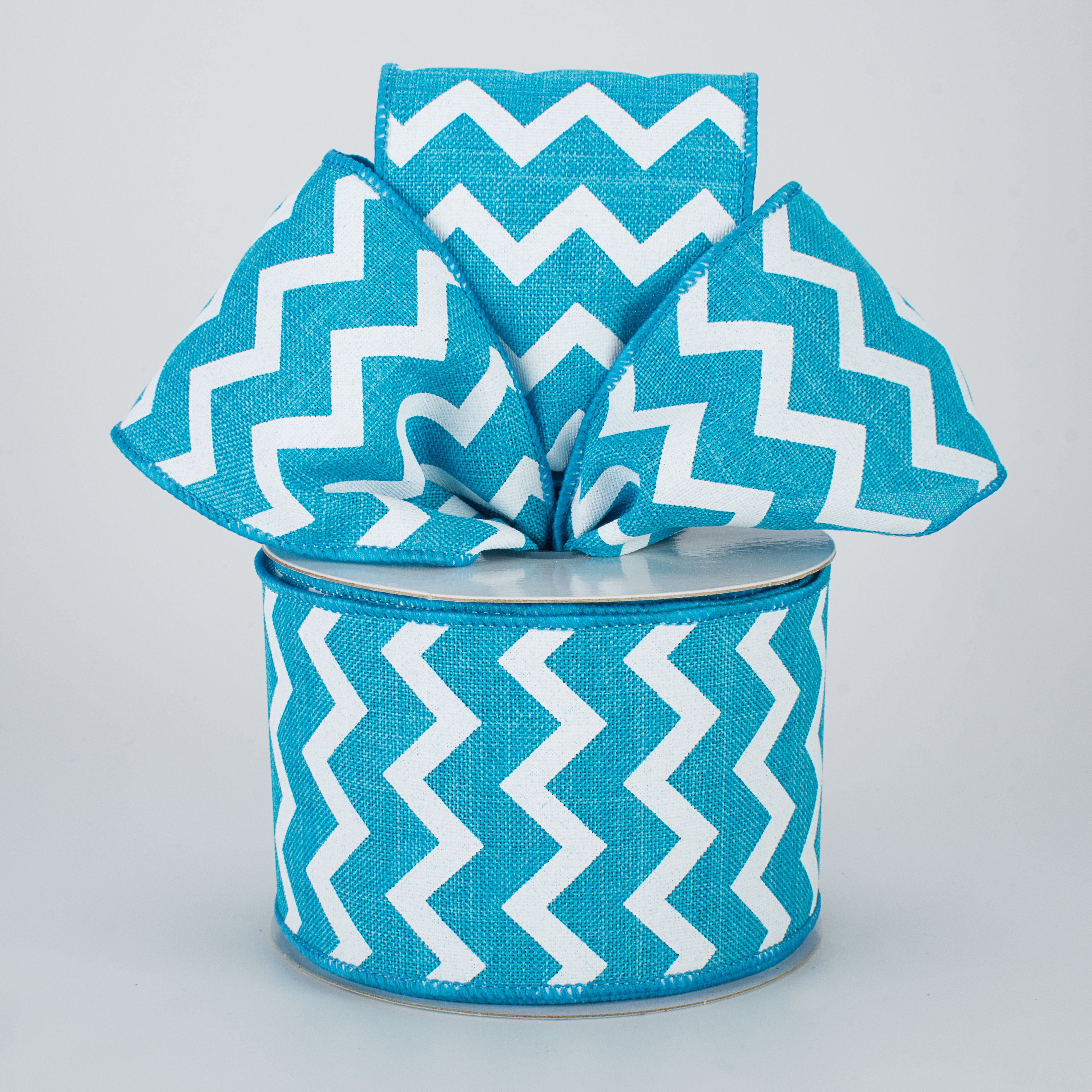2.5" Canvas Chevron Ribbon: Turquoise & White (10 Yards) Lifestyle Photo