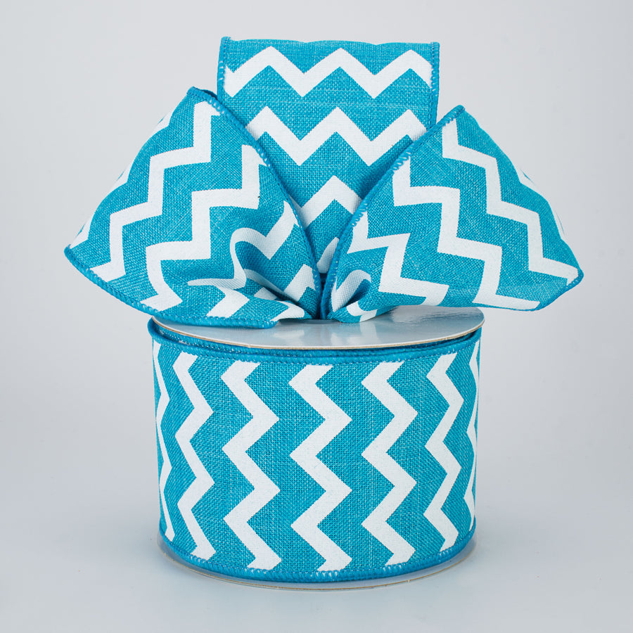 2.5" Canvas Chevron Ribbon: Turquoise & White (10 Yards) Lifestyle Photo