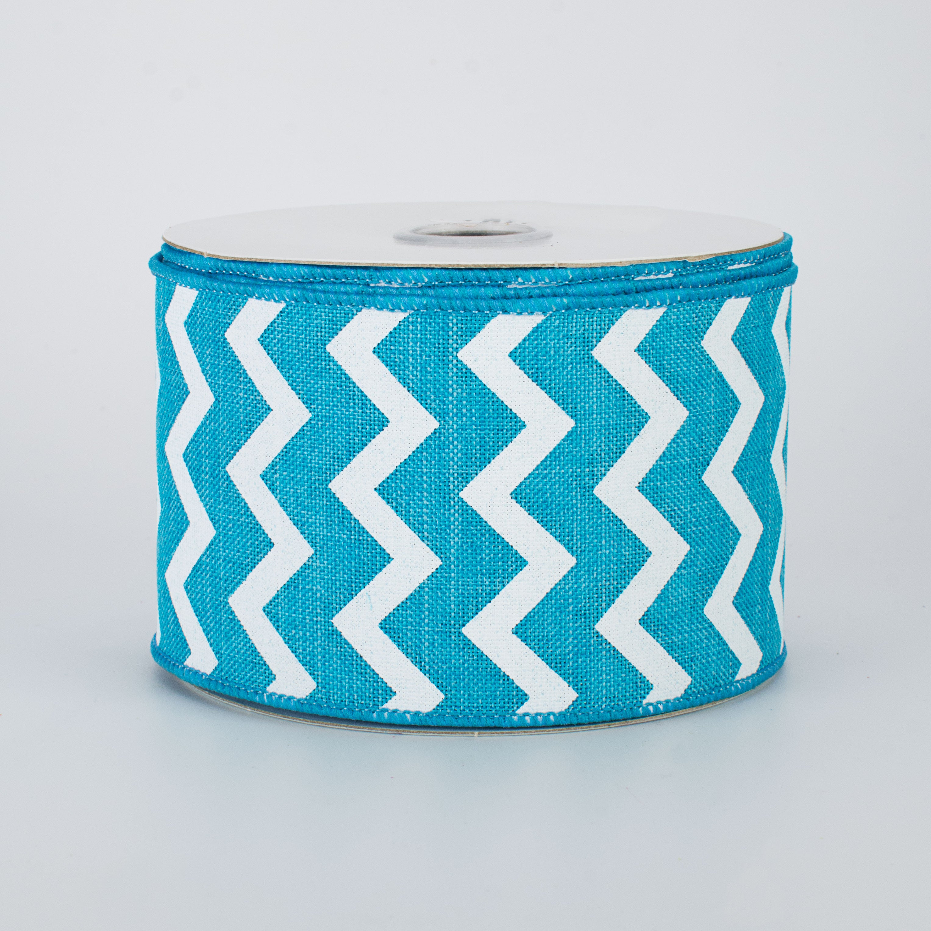 2.5" Canvas Chevron Ribbon: Turquoise & White (10 Yards)