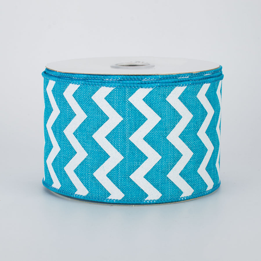 2.5" Canvas Chevron Ribbon: Turquoise & White (10 Yards)