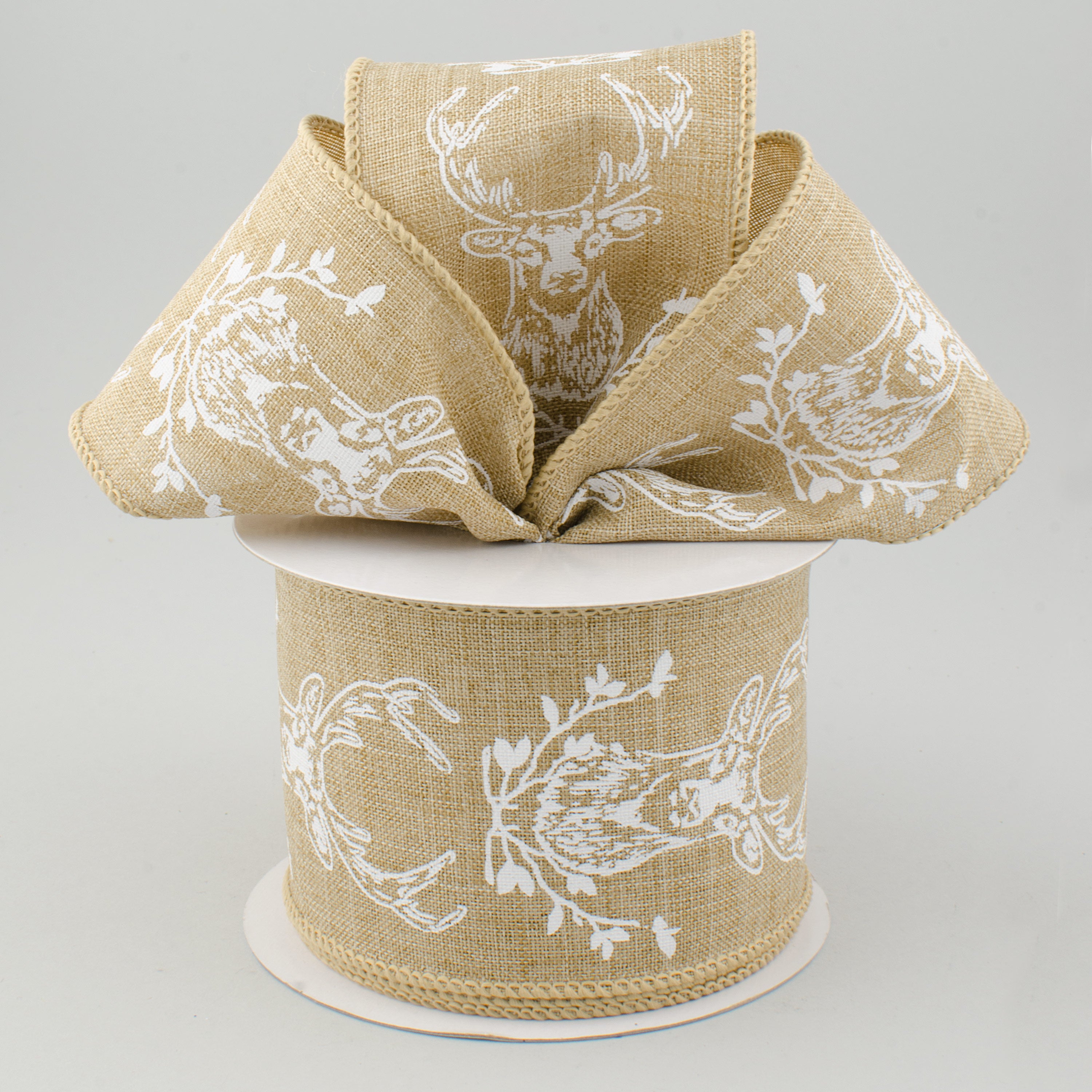 2.5" Canvas Deer Head Ribbon: Natural & White (10 Yards) Lifestyle Photo