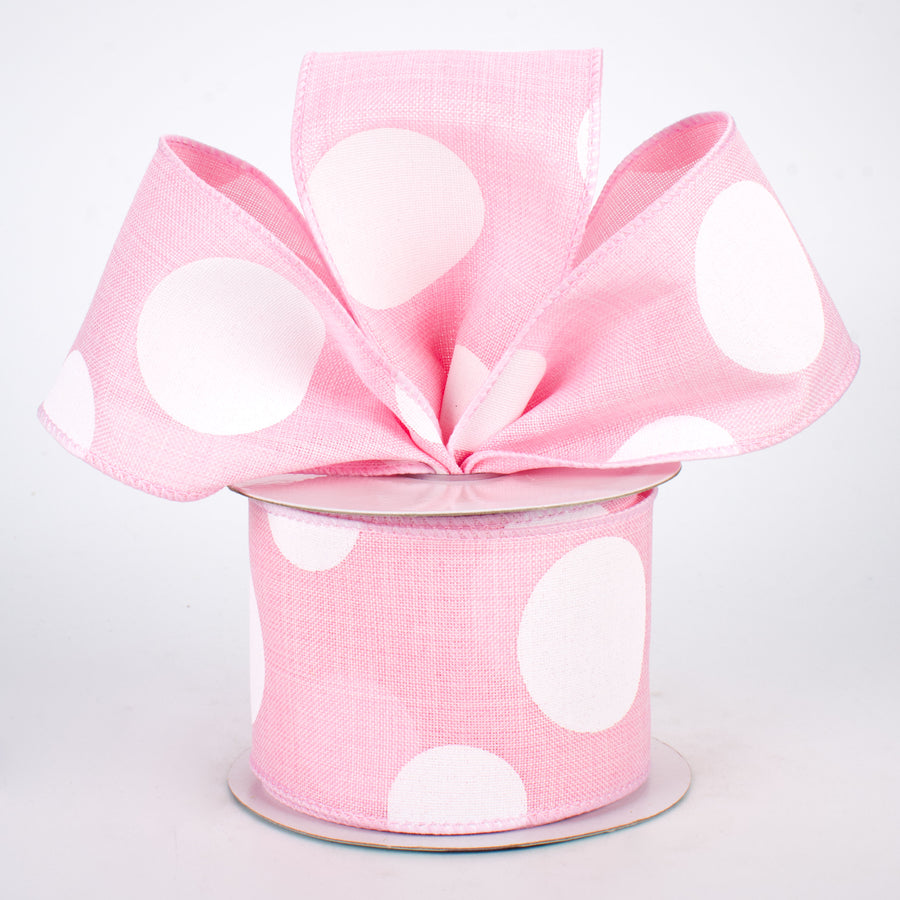 2.5" Canvas Giant Polka Dot Ribbon: Light Pink & White (10 Yards) Lifestyle Photo