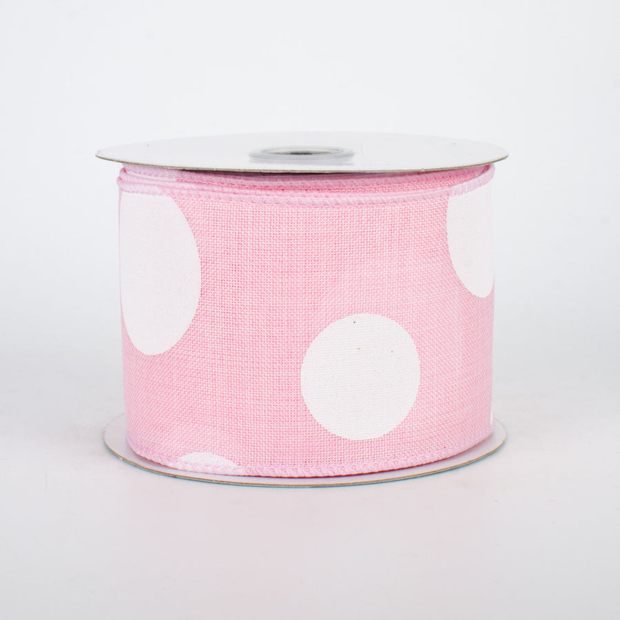 2.5" Canvas Giant Polka Dot Ribbon: Light Pink & White (10 Yards)