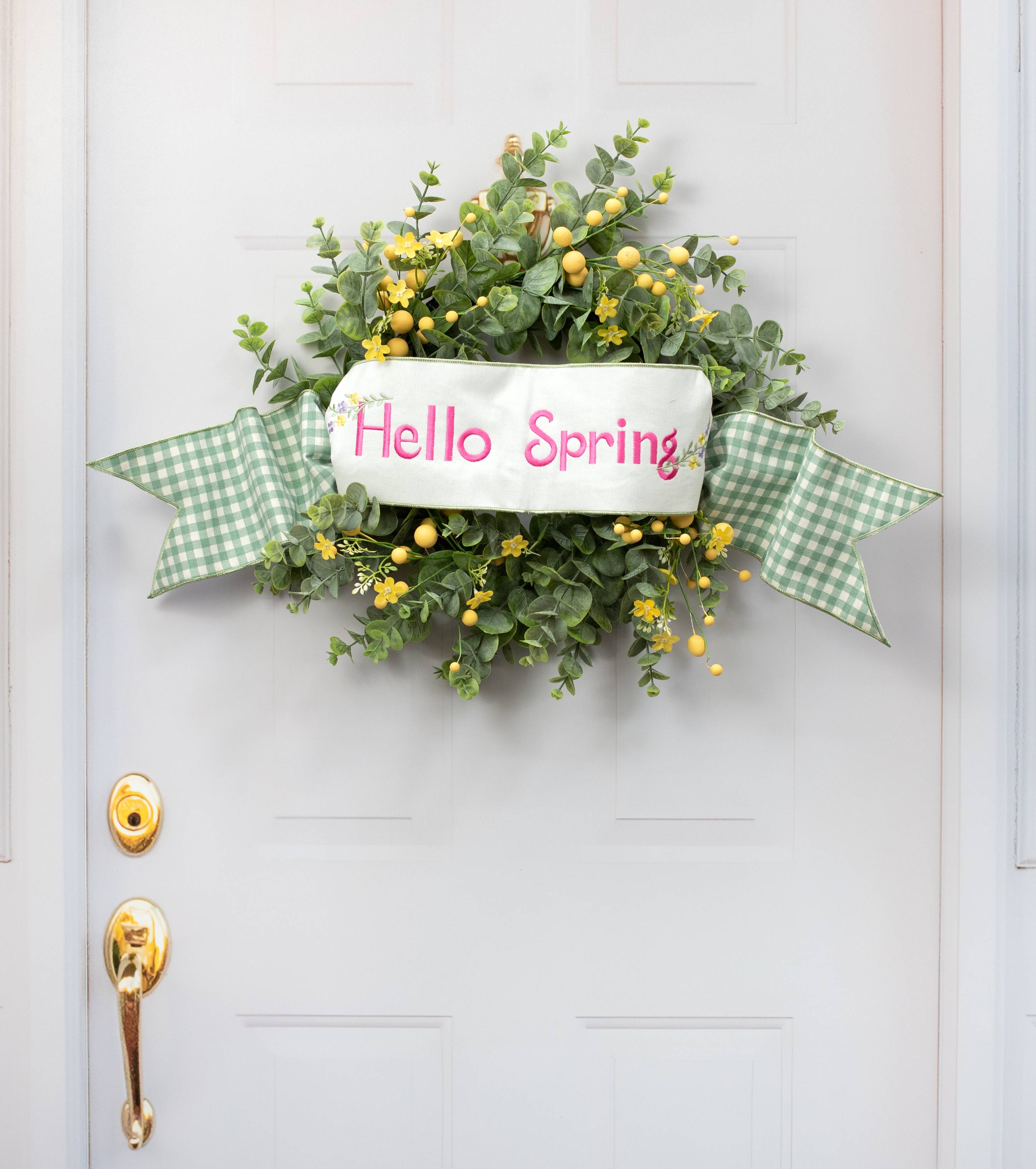 [D Stevens] 6" Canvas Hello Spring Check Backing Banner: White Lifestyle Photo
