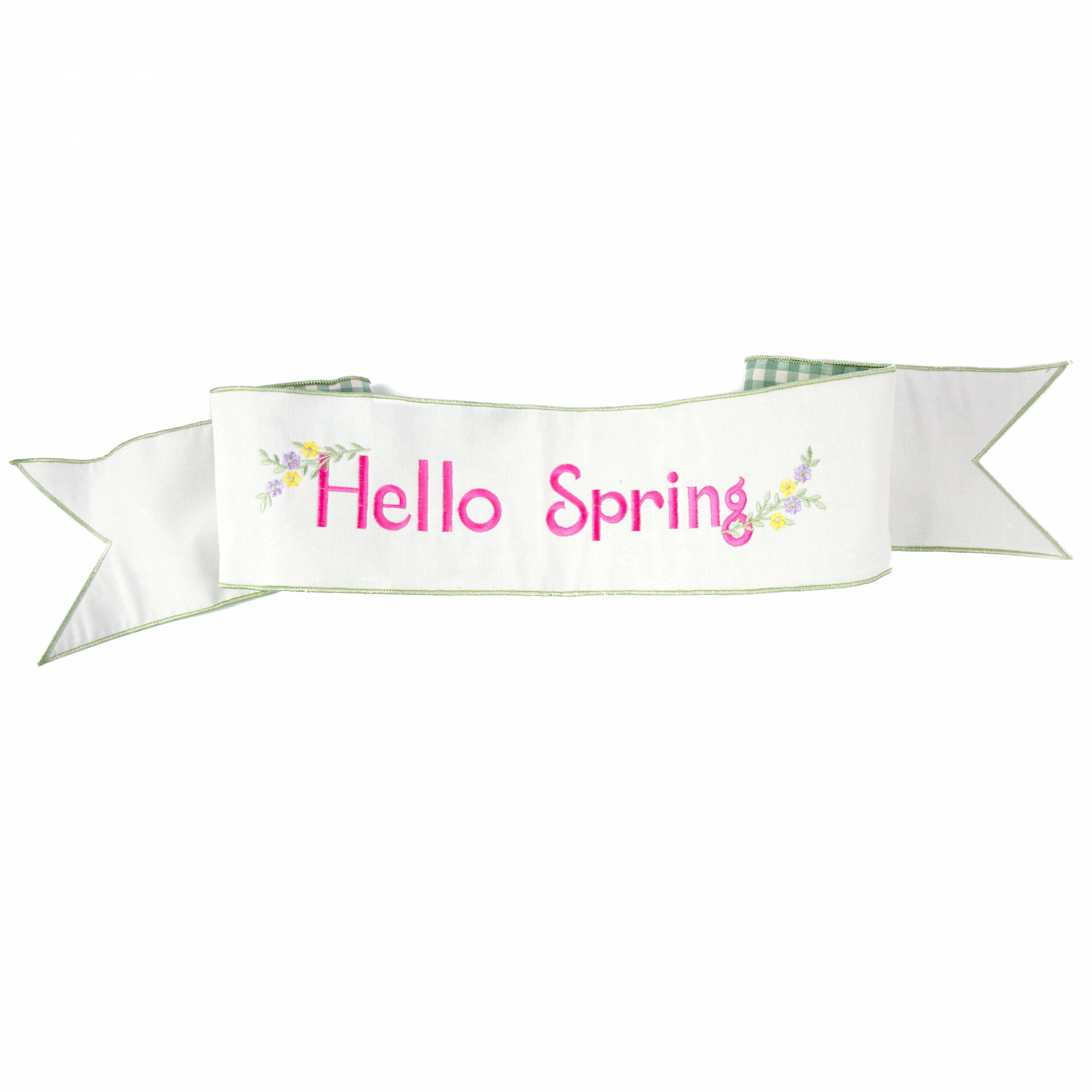 [D Stevens] 6" Canvas Hello Spring Check Backing Banner: White Item Number: 18-4268