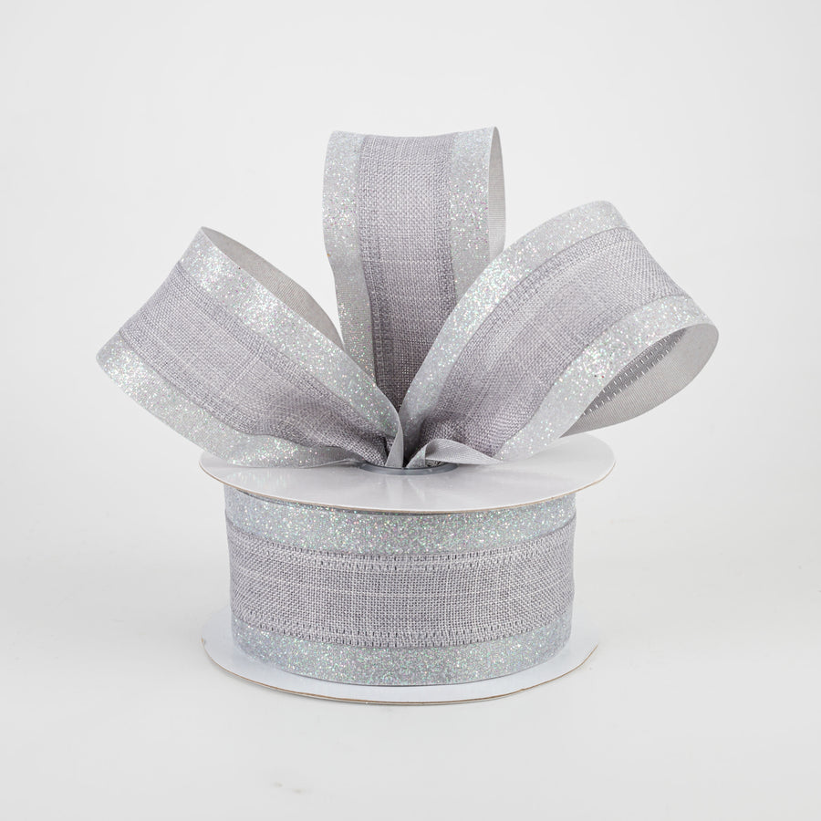 1.5" Canvas On Satin Glitter Ribbon: Light Grey (10 Yards) Lifestyle Photo