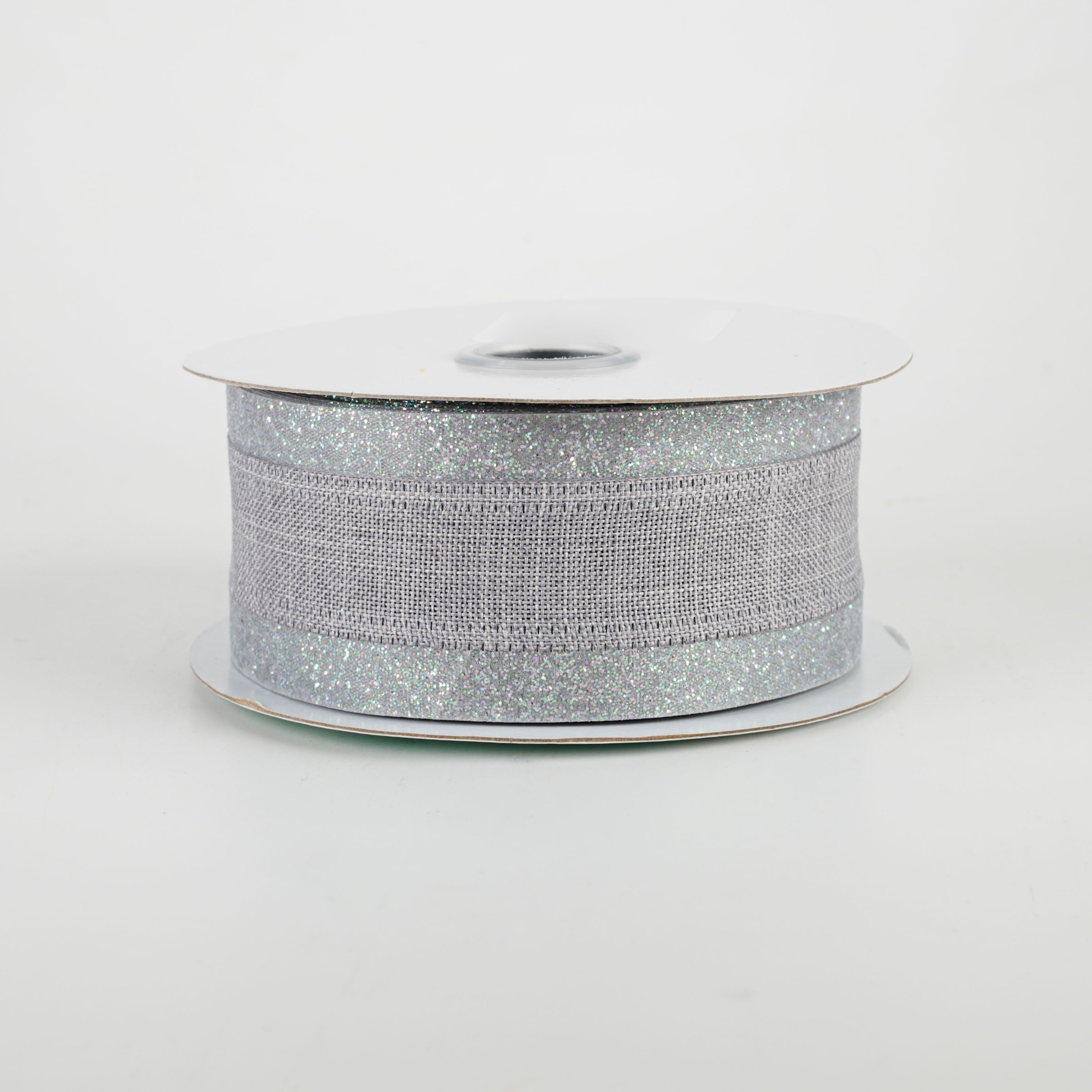1.5" Canvas On Satin Glitter Ribbon: Light Grey (10 Yards)