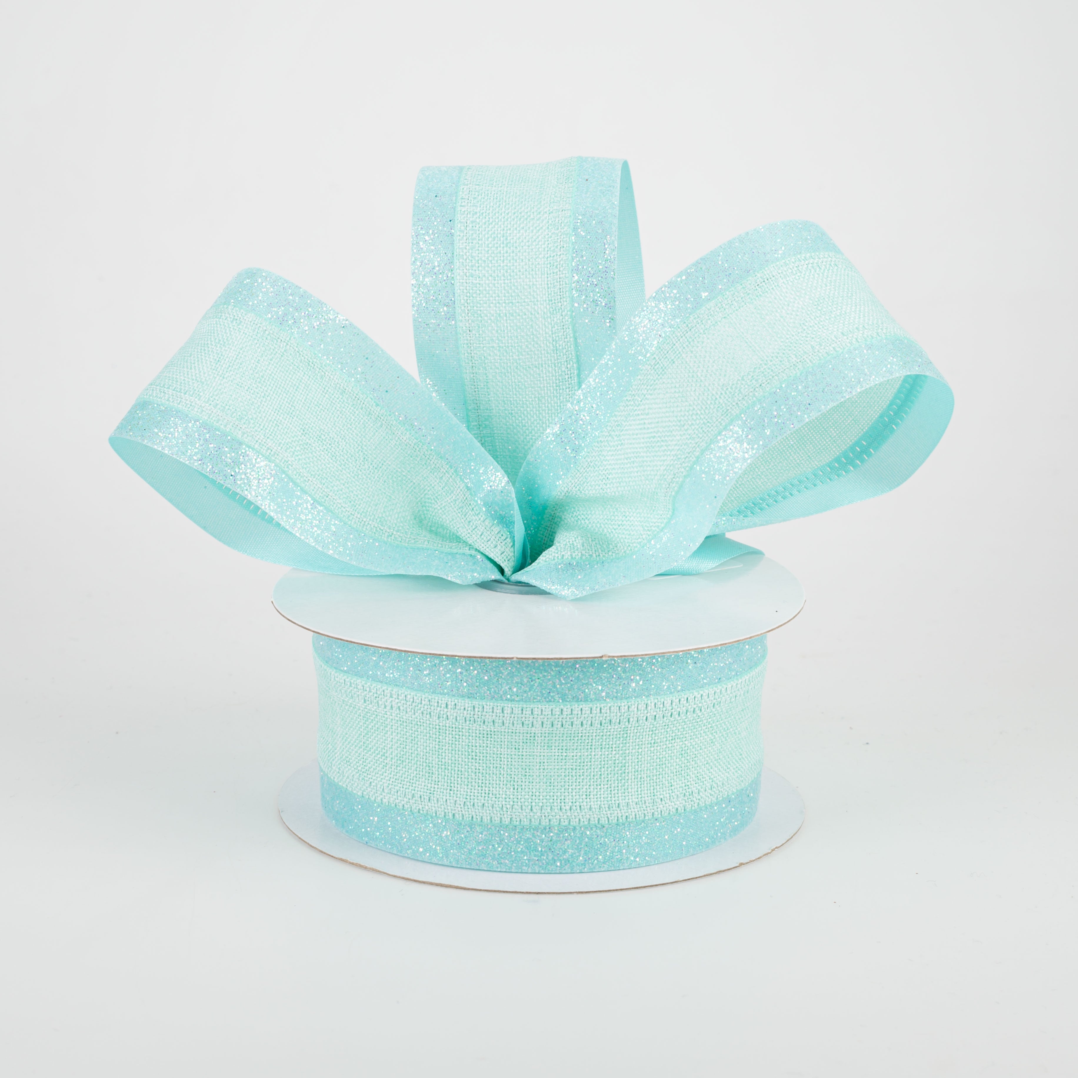 1.5" Canvas On Satin Glitter Ribbon: Robin's Egg Blue (10 Yards) Lifestyle Photo