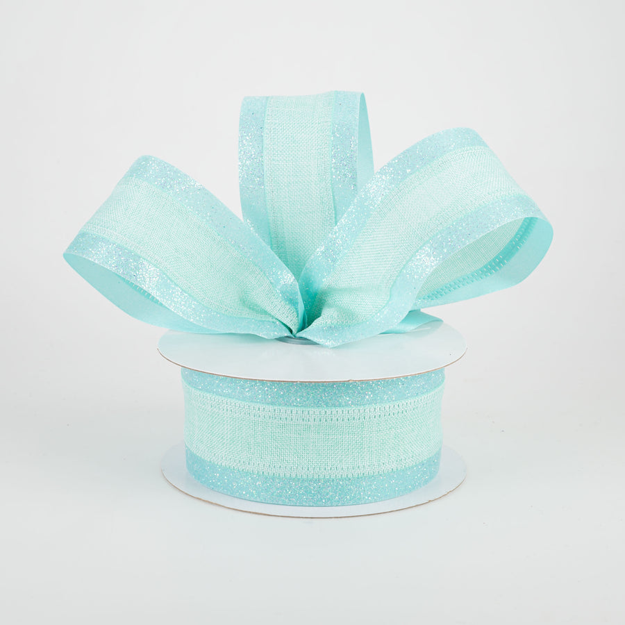 1.5" Canvas On Satin Glitter Ribbon: Robin's Egg Blue (10 Yards) Lifestyle Photo