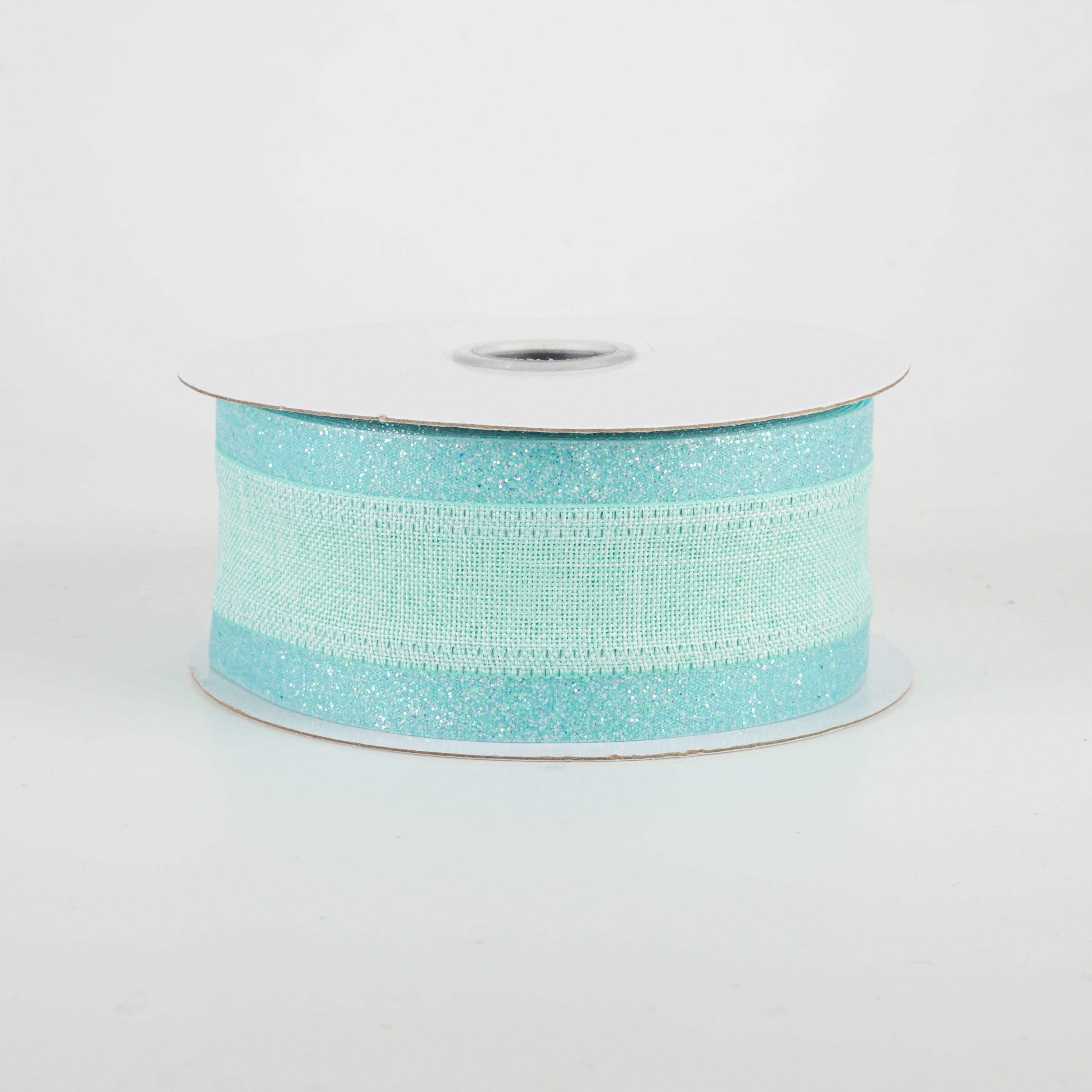 1.5" Canvas On Satin Glitter Ribbon: Robin's Egg Blue (10 Yards)