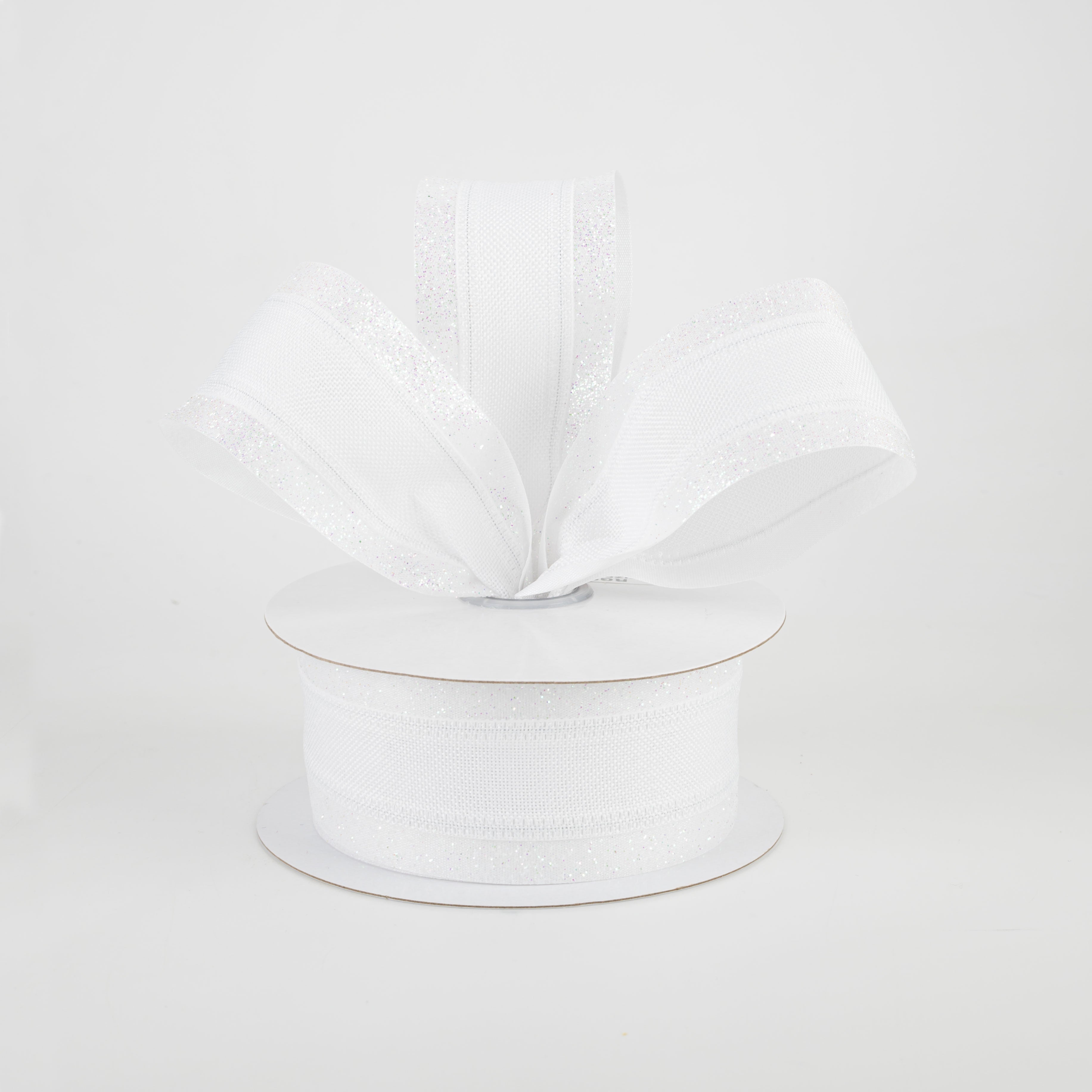 1.5" Canvas On Satin Glitter Ribbon: White (10 Yards) Lifestyle Photo