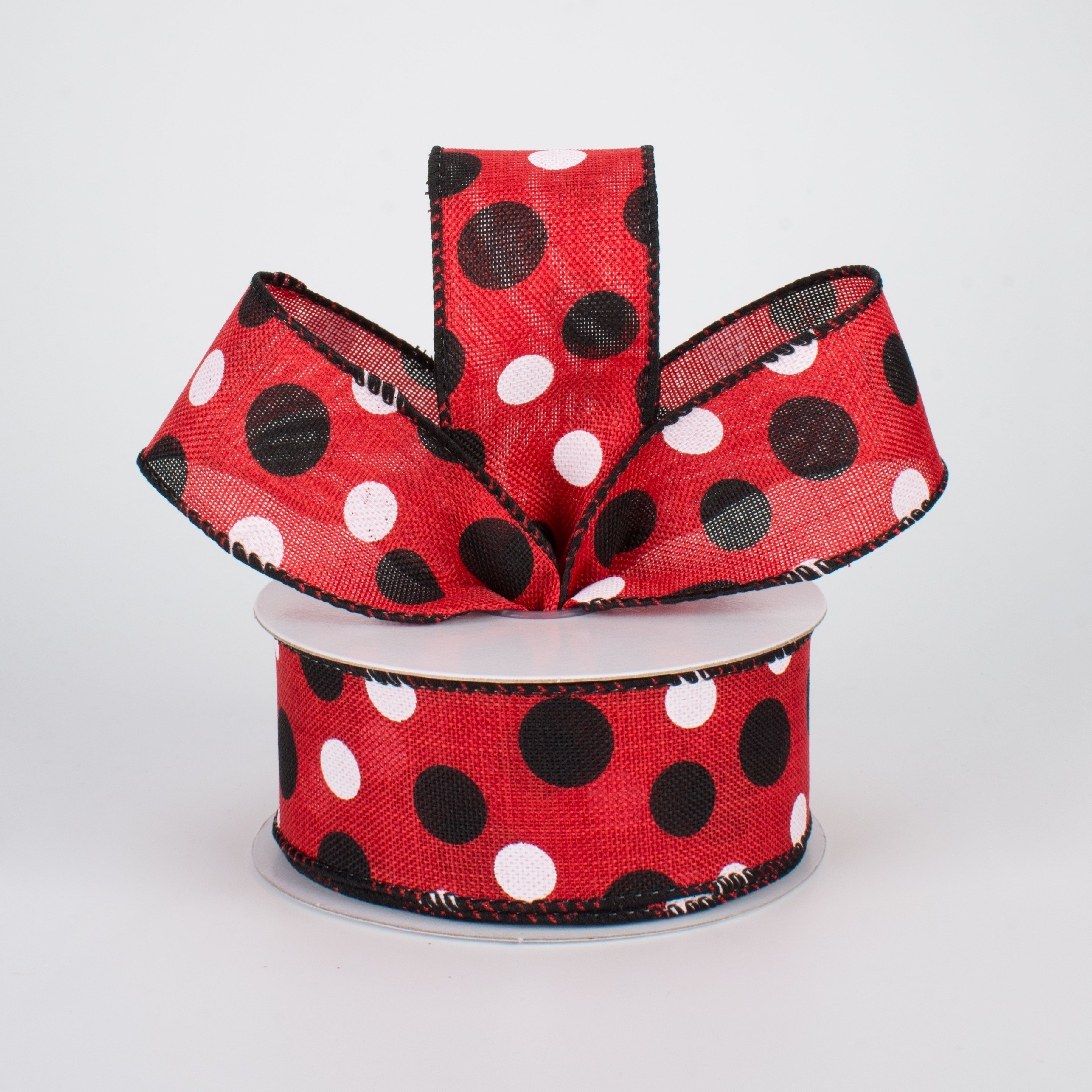1.5" Canvas Polka Dots Ribbon: Red, Black & White (10 Yards) Lifestyle Photo