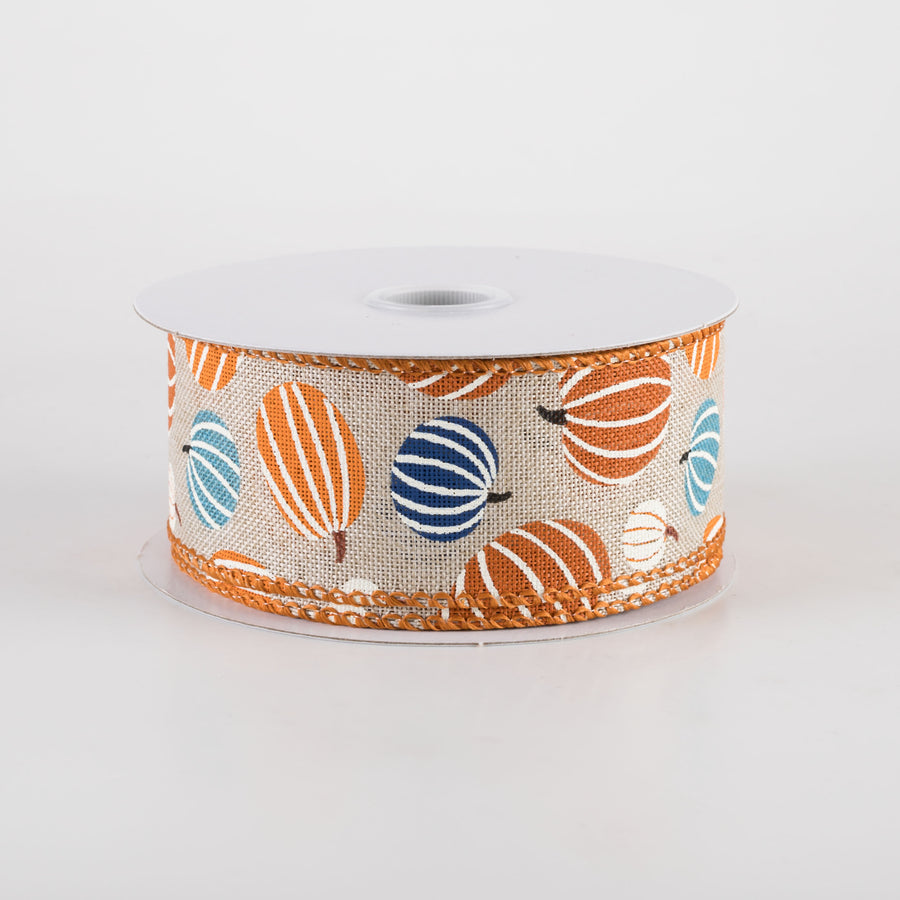 1.5" Canvas Pumpkin Stripes Ribbon: Blues & Oranges (10 Yards) Item Number: 61403-09-27