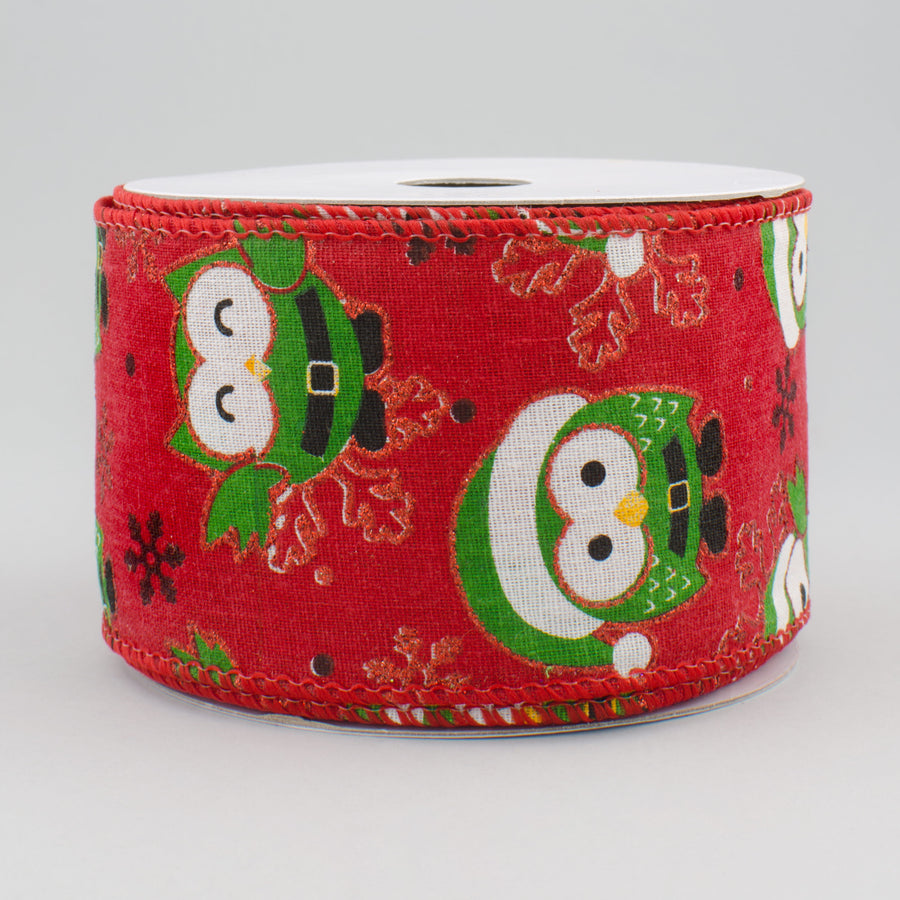 2.5" Canvas Santa Owl Ribbon: Red (10 Yards) Item Number: 92479W-065-40F