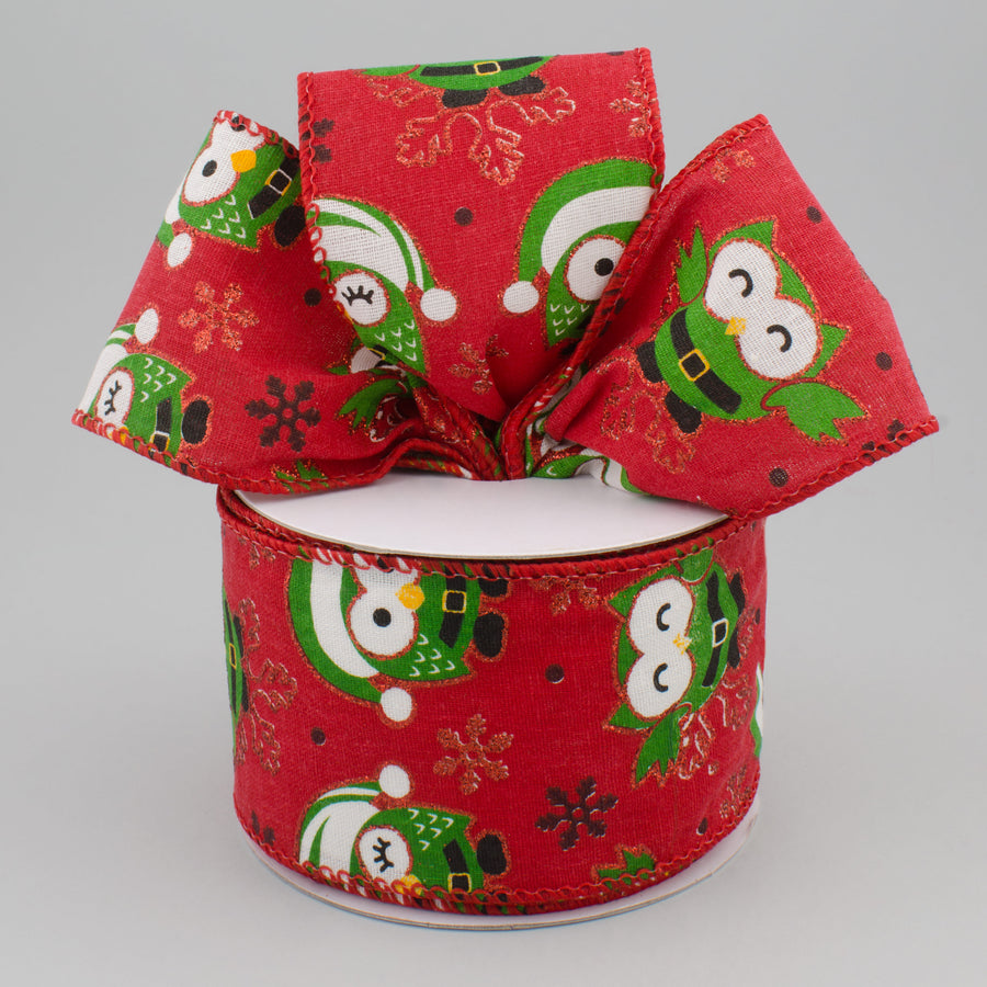 2.5" Canvas Santa Owl Ribbon: Red (10 Yards) Lifestyle Photo