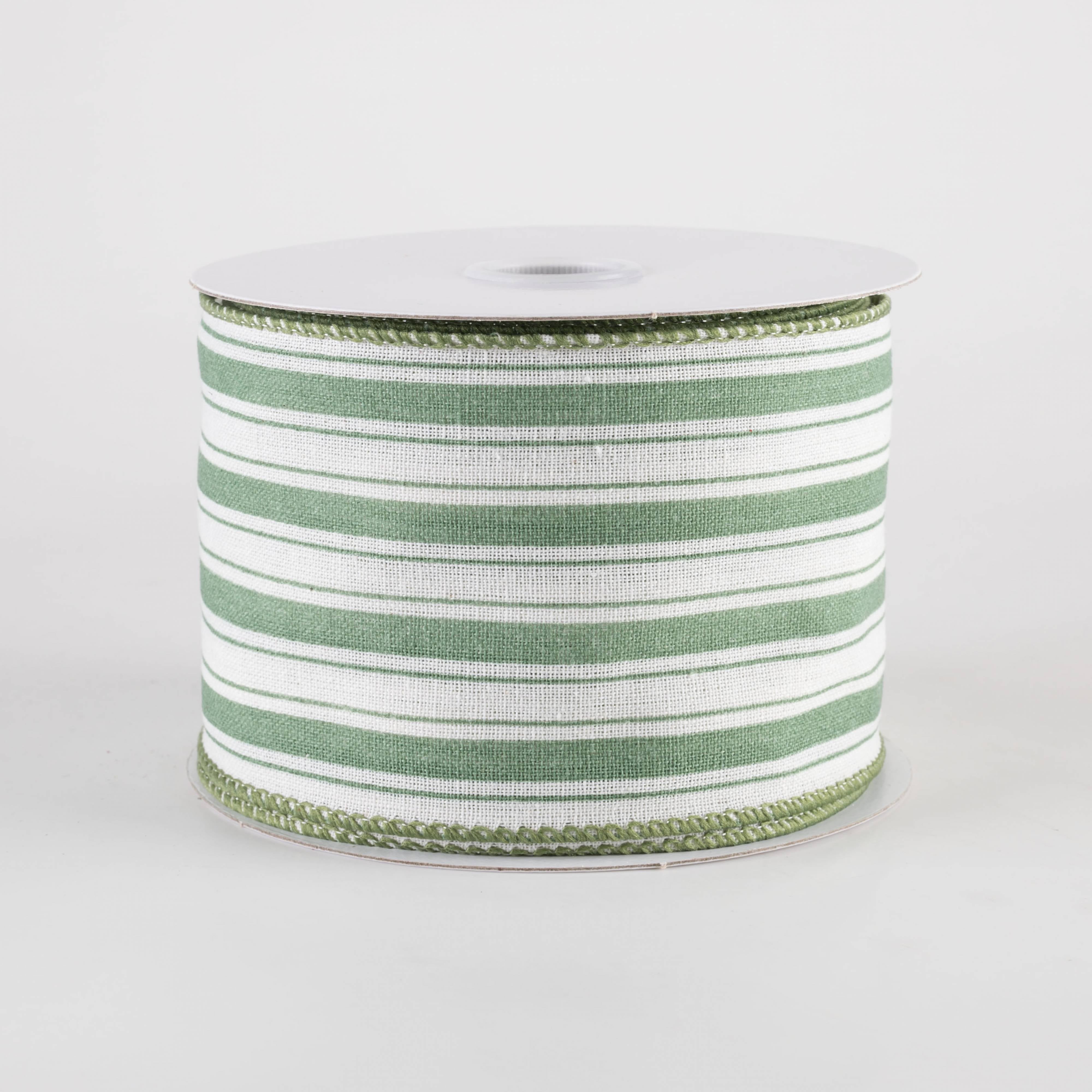 2.5" Canvas Ticking Stripe Ribbon: Dark Mint on Ivory (10 Yards) Item Number: 71461-40-06