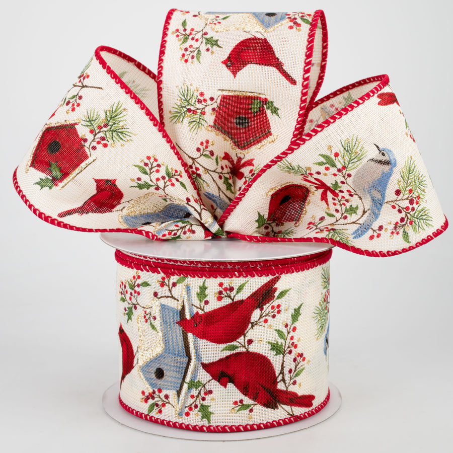 2.5" Cardinal & Blue Birds Holiday Ribbon (10 Yards) Lifestyle Photo