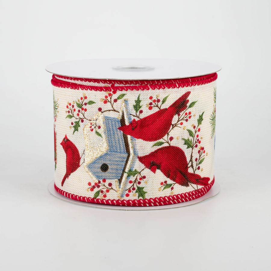 2.5" Cardinal & Blue Birds Holiday Ribbon (10 Yards)