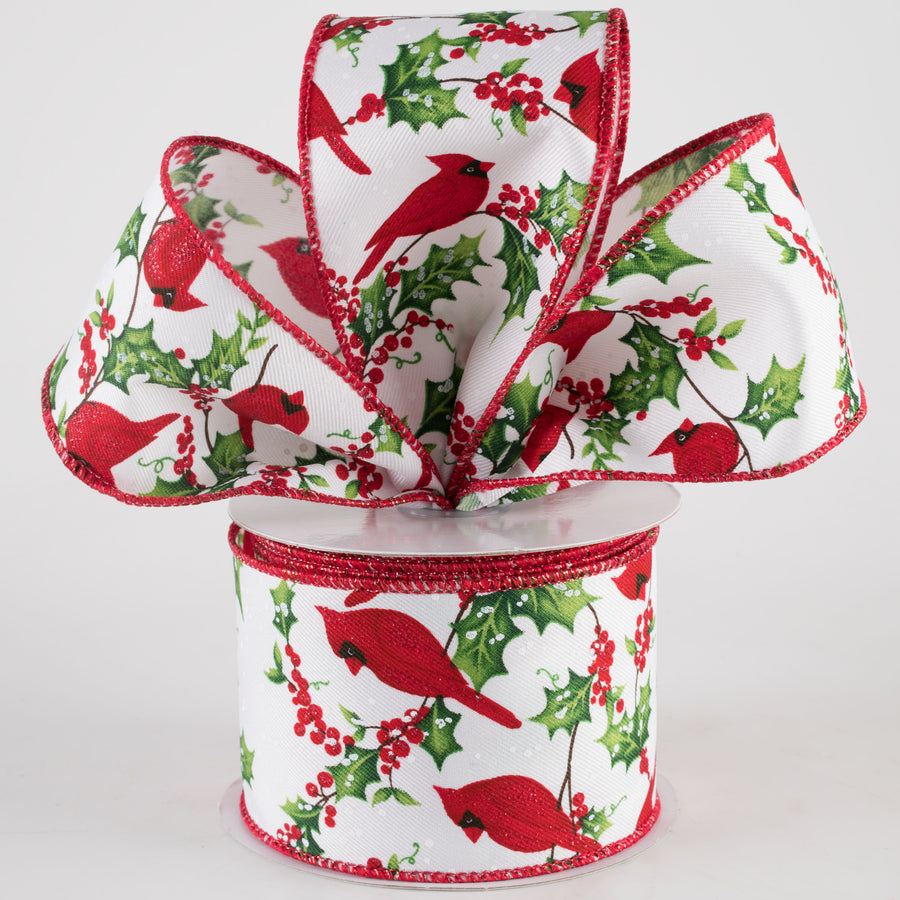 2.5" Cardinal, Holly & Berries Ribbon: White (10 Yards) Lifestyle Photo