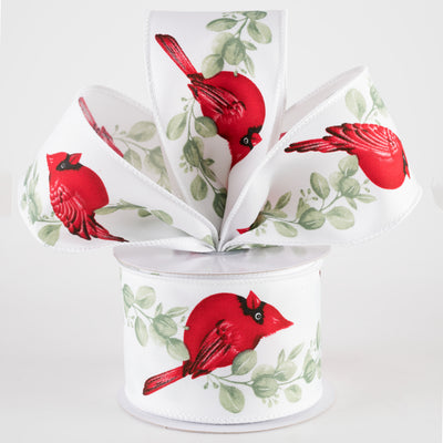 2.5" Cardinal on Eucalyptus Ribbon: White (10 Yards) Lifestyle Photo