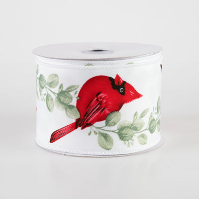 2.5" Cardinal on Eucalyptus Ribbon: White (10 Yards)