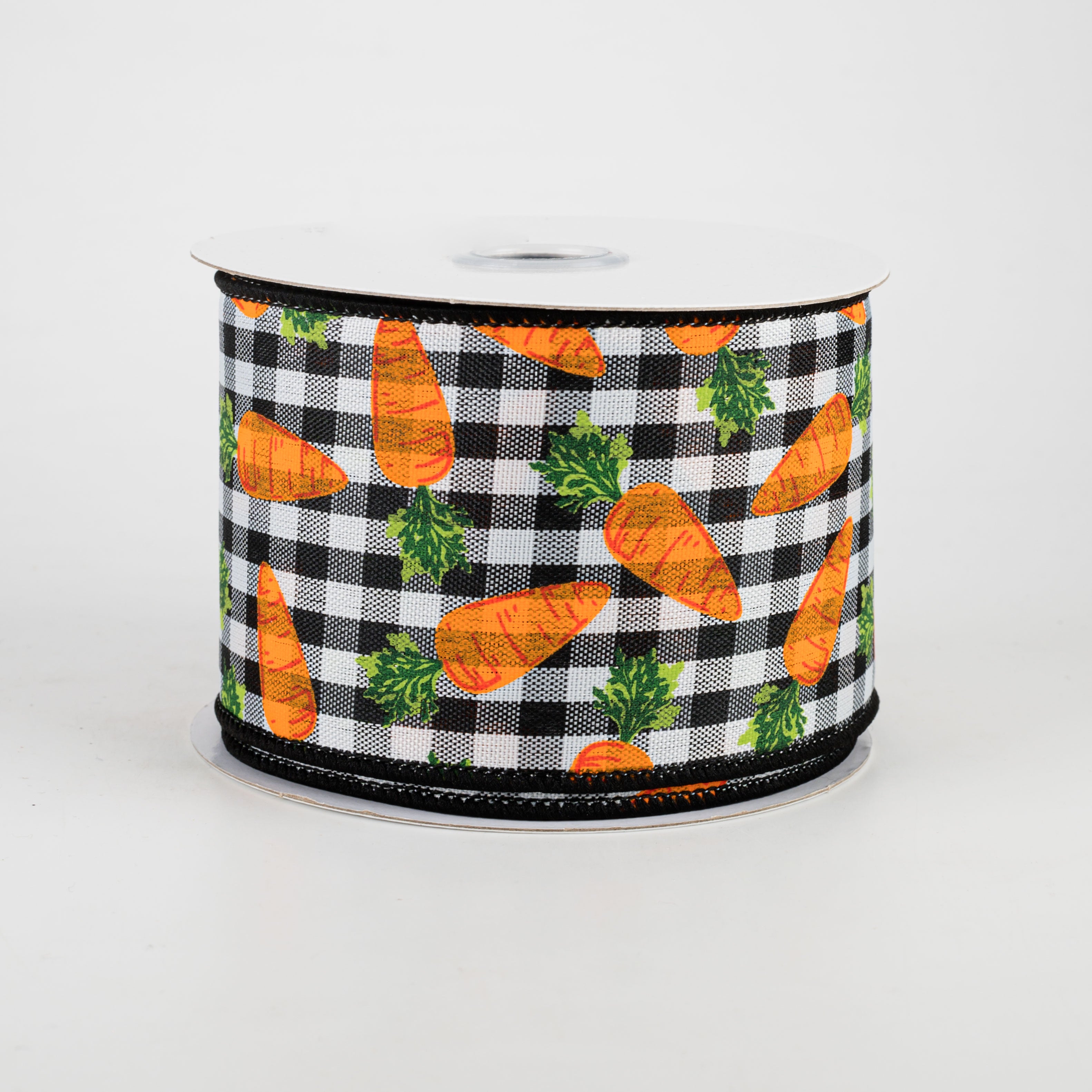2.5" Carrots Gingham Check Ribbon: Black & White (10 Yards)