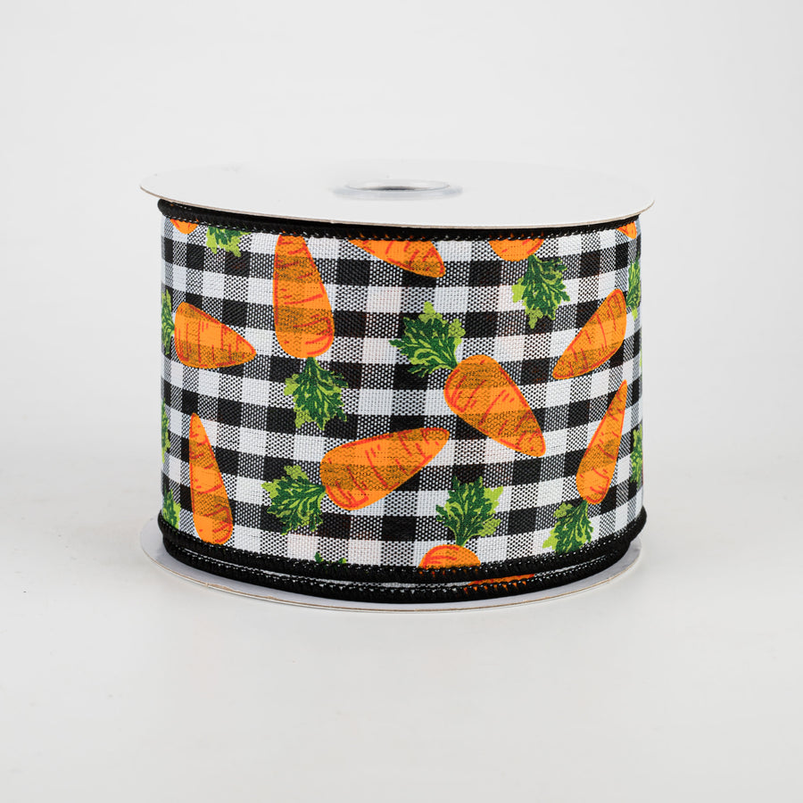 2.5" Carrots Gingham Check Ribbon: Black & White (10 Yards)