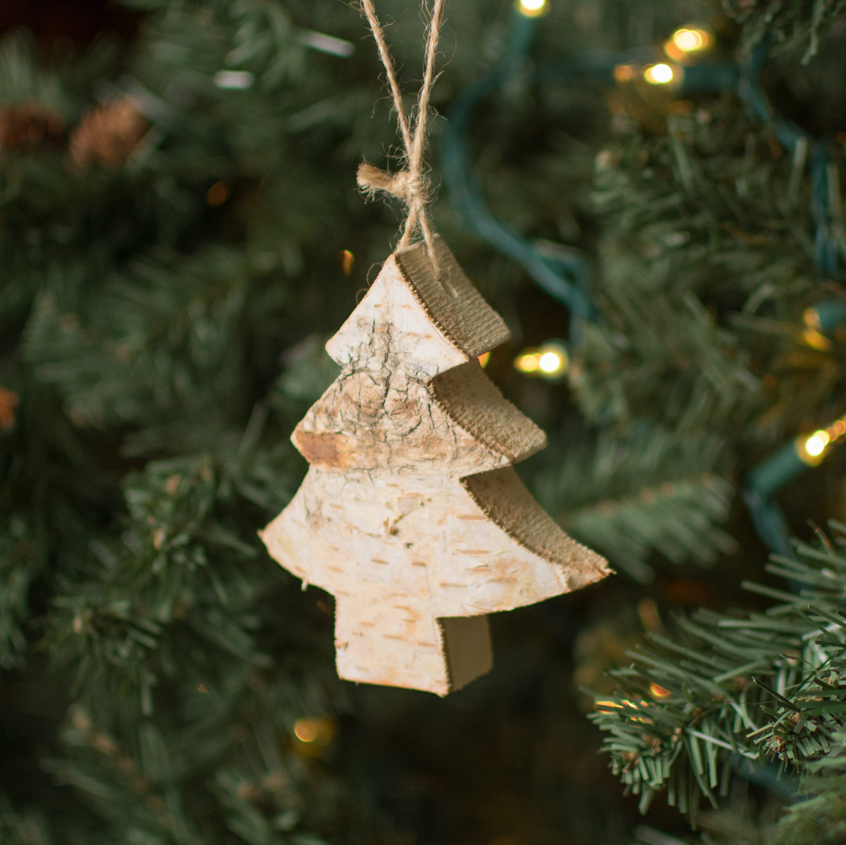4" Carved Birch Christmas Ornament: Tree Lifestyle Photo
