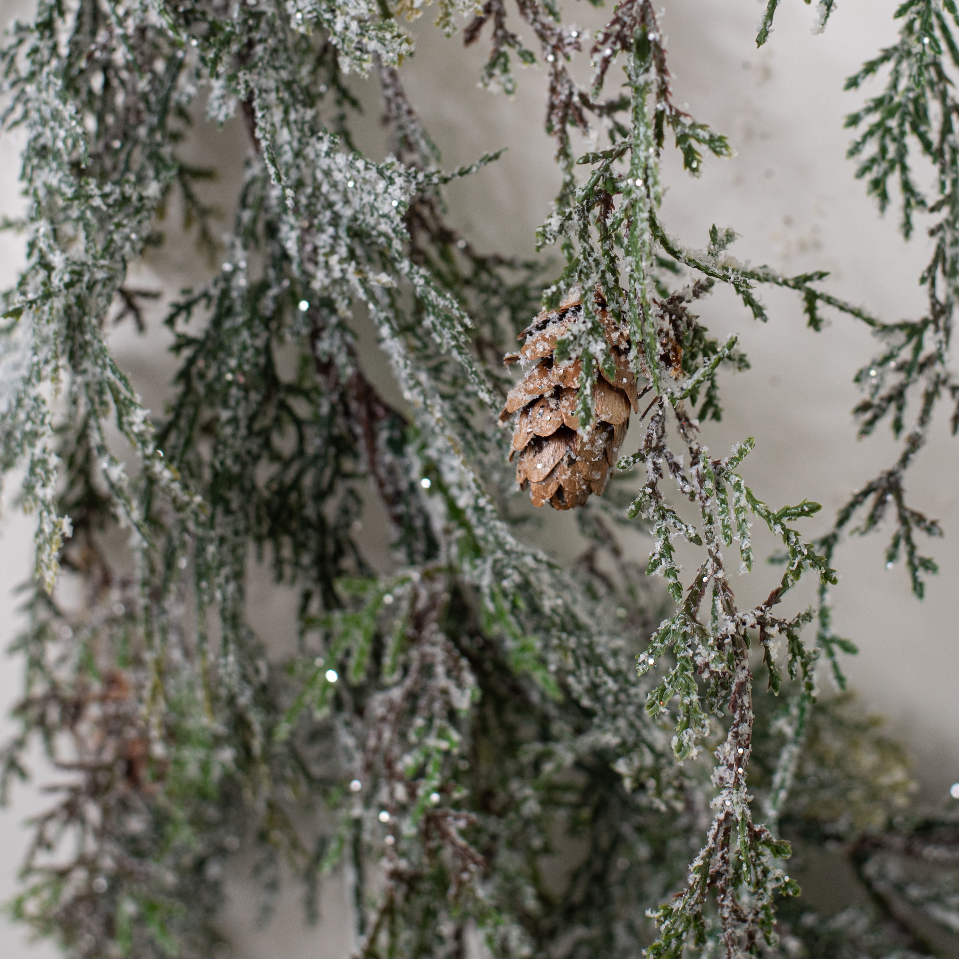 6' Cascading Iced Cedar Garland detail photo 3
