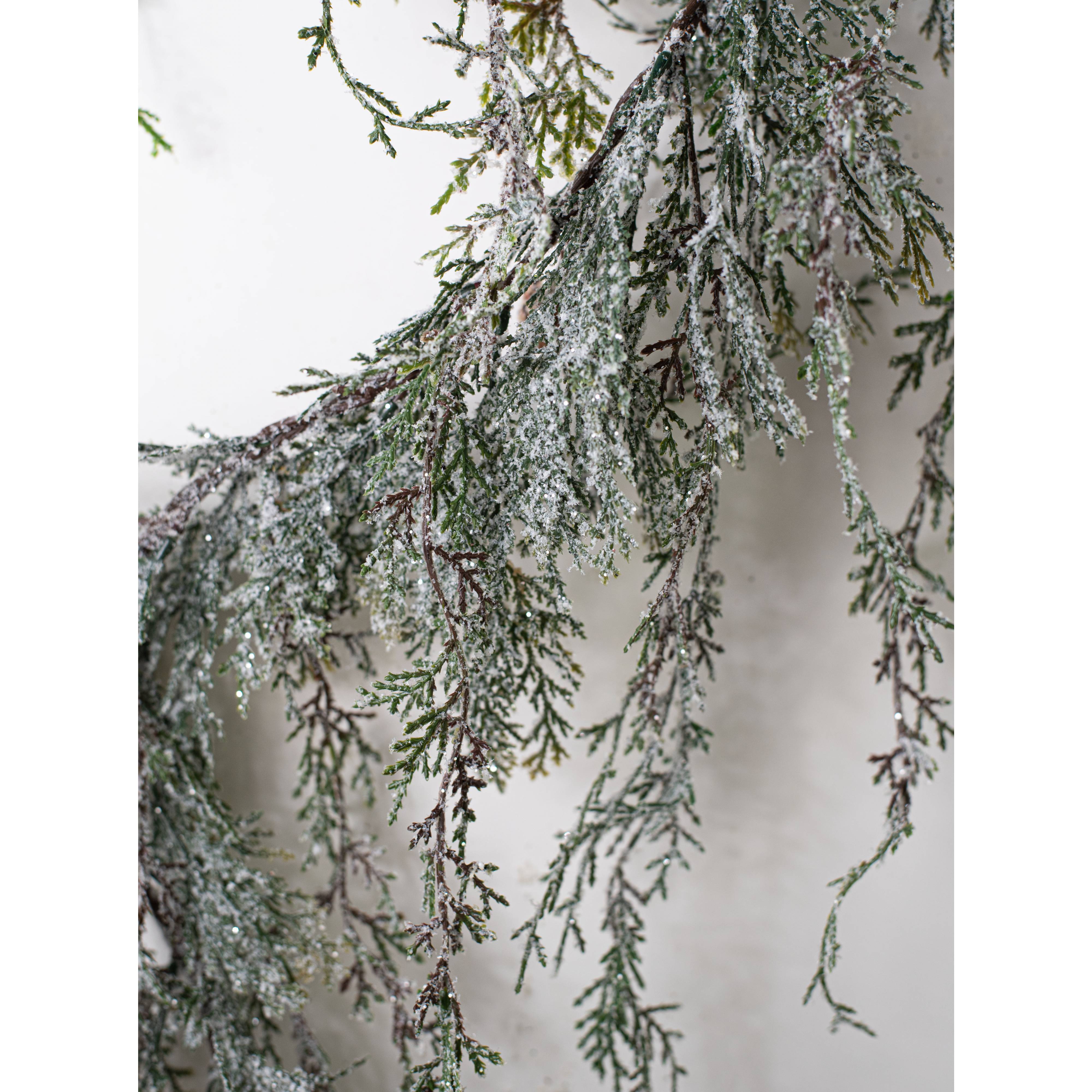 6' Cascading Iced Cedar Garland detail photo 4