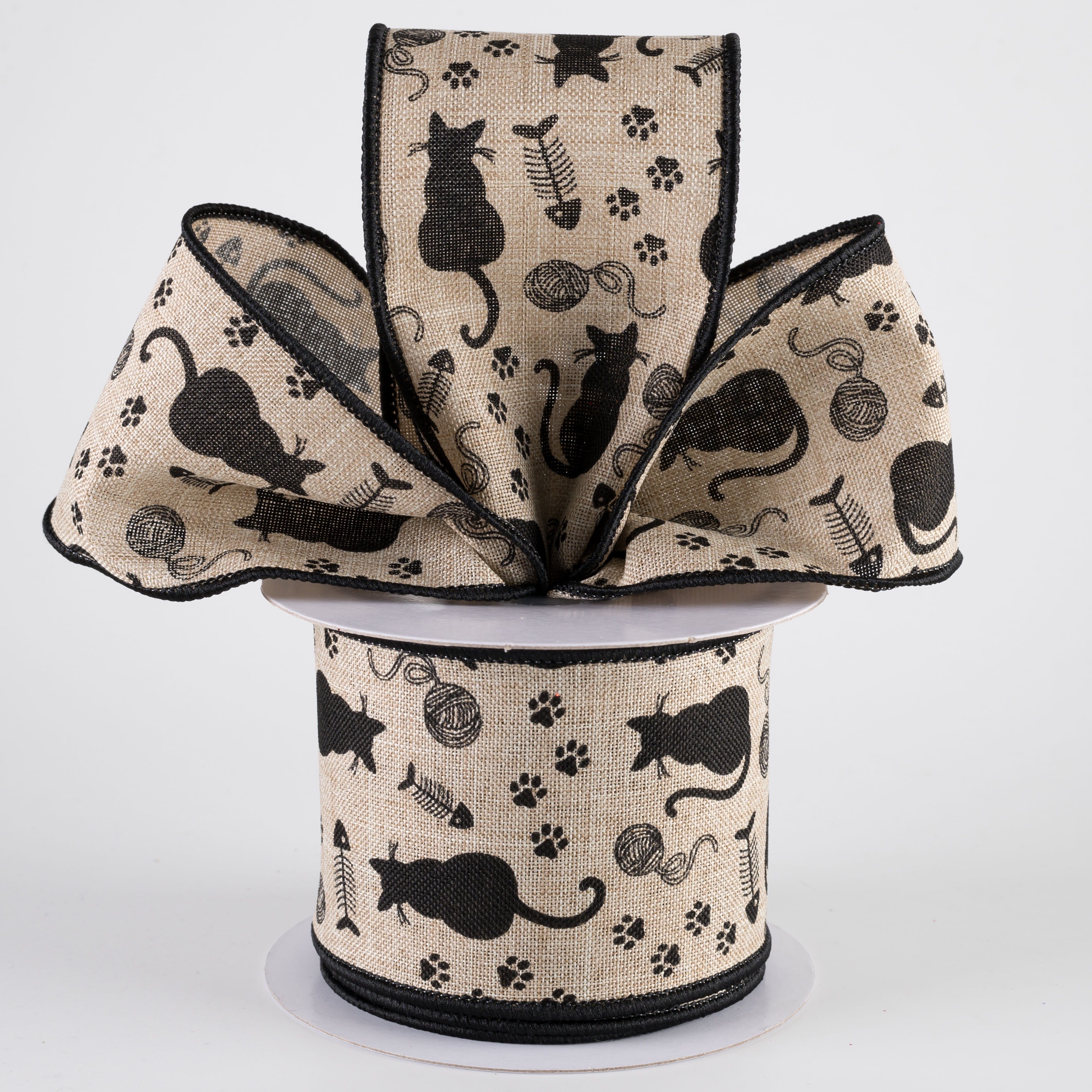 2.5" Cat Silhouettes Ribbon: Natural (10 Yards) Lifestyle Photo