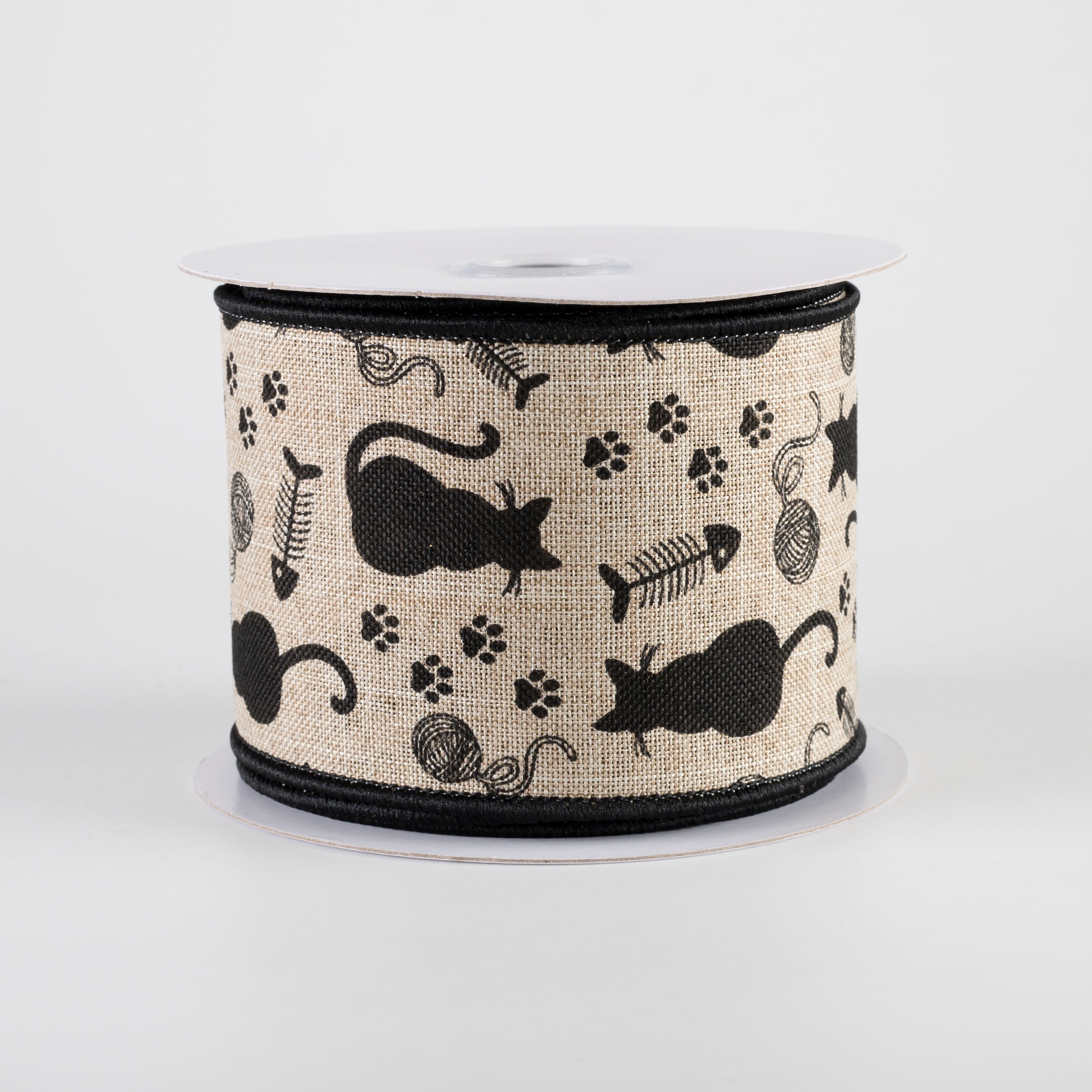 2.5" Cat Silhouettes Ribbon: Natural (10 Yards) Item Number: RGF151218