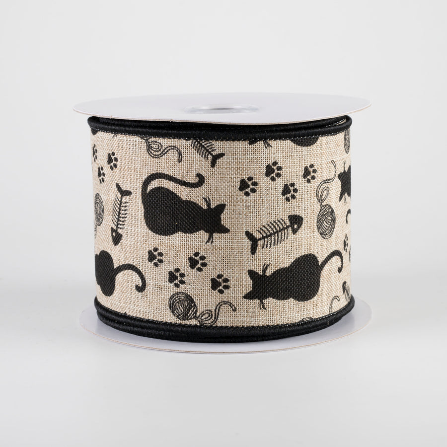 2.5" Cat Silhouettes Ribbon: Natural (10 Yards) Item Number: RGF151218