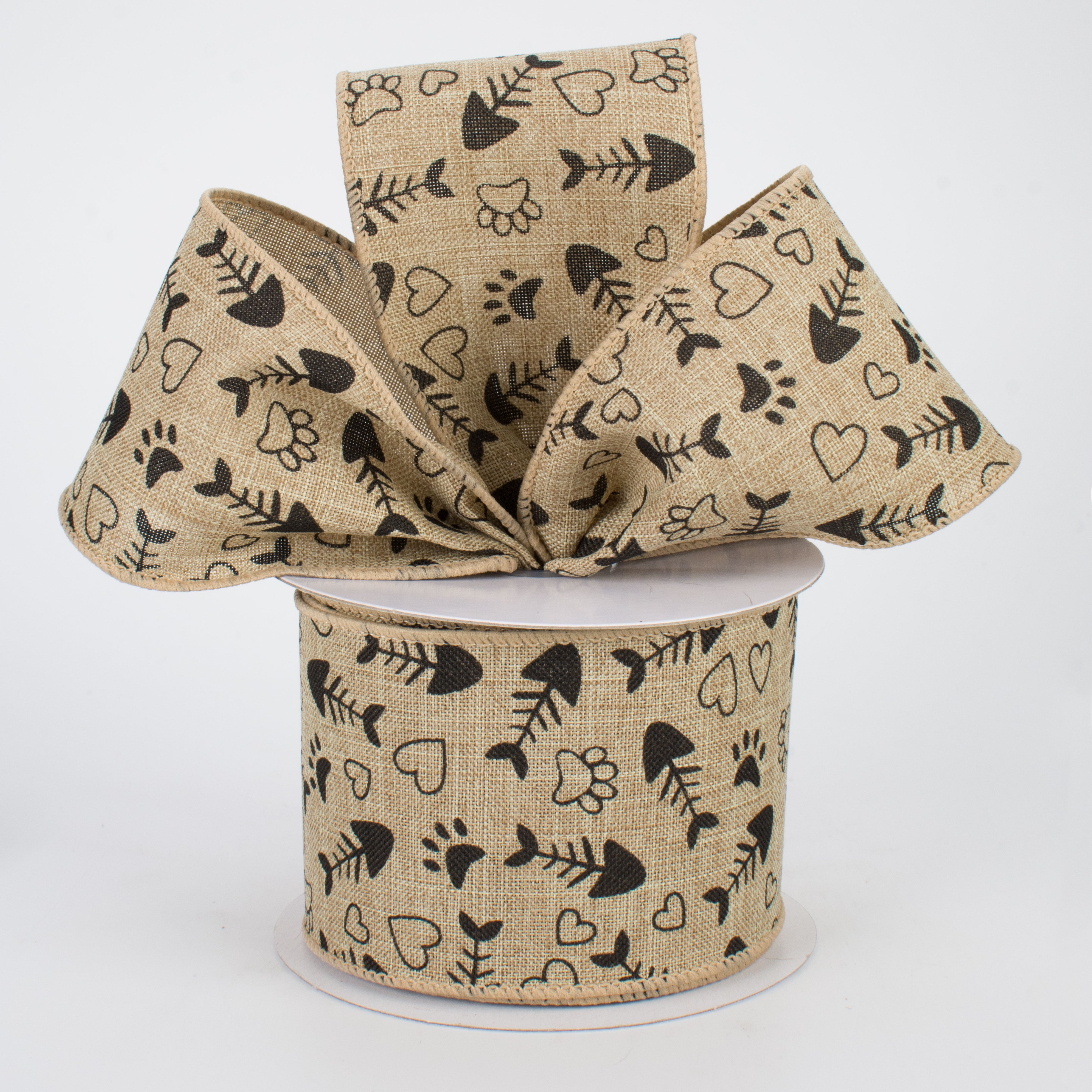 2.5" Cat Treat, Paw, Heart Ribbon (10 Yards) Lifestyle Photo