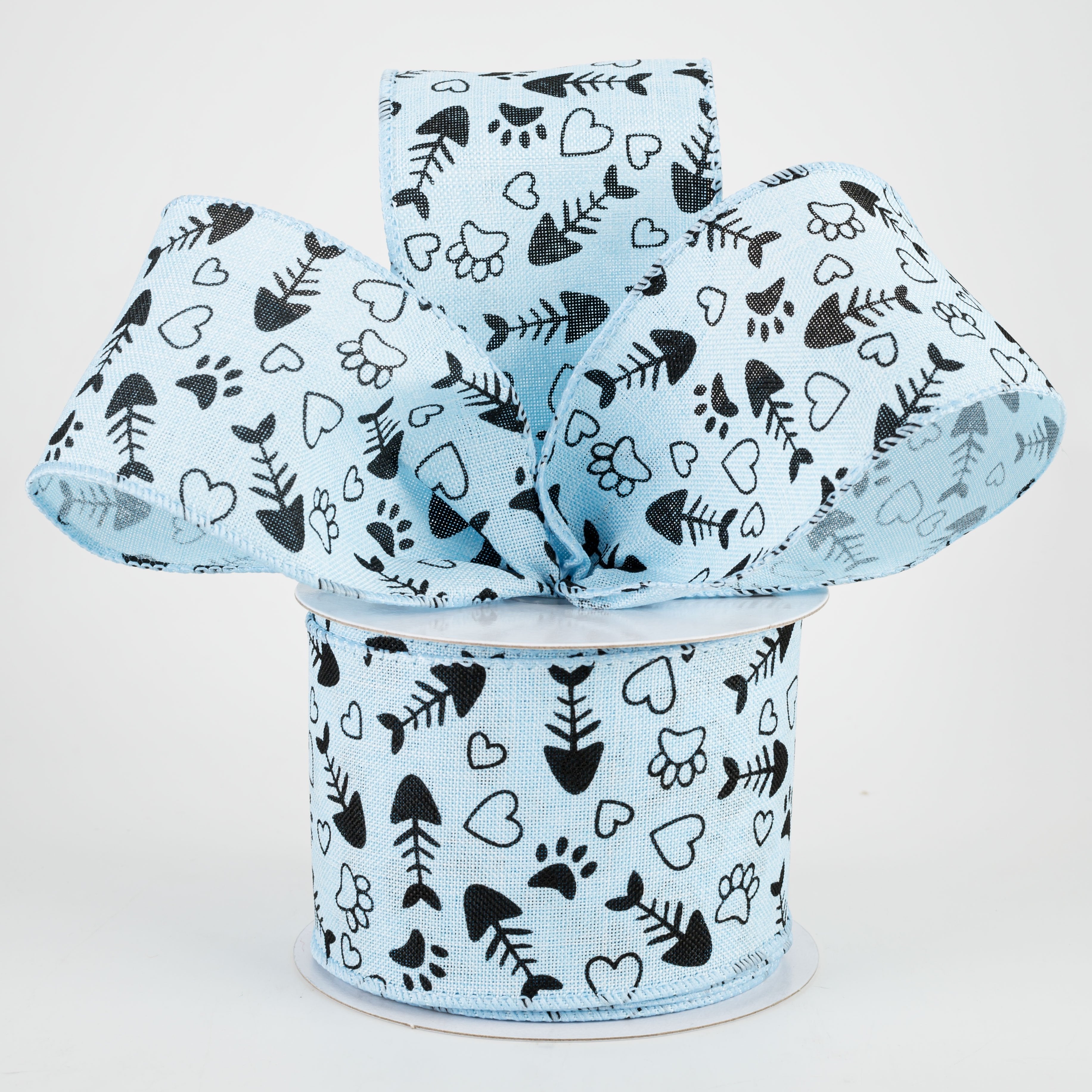 2.5" Cat Treat, Paw, Heart Ribbon: Light Blue (10 Yards) Lifestyle Photo