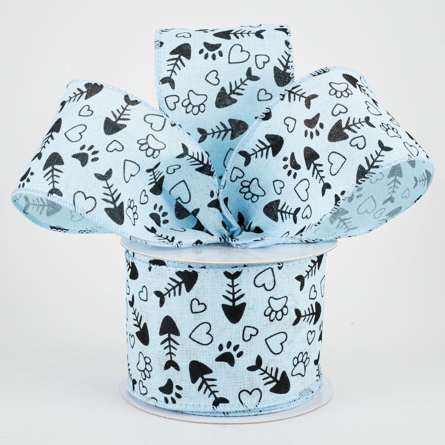 2.5" Cat Treat, Paw, Heart Ribbon: Light Blue (10 Yards) Lifestyle Photo
