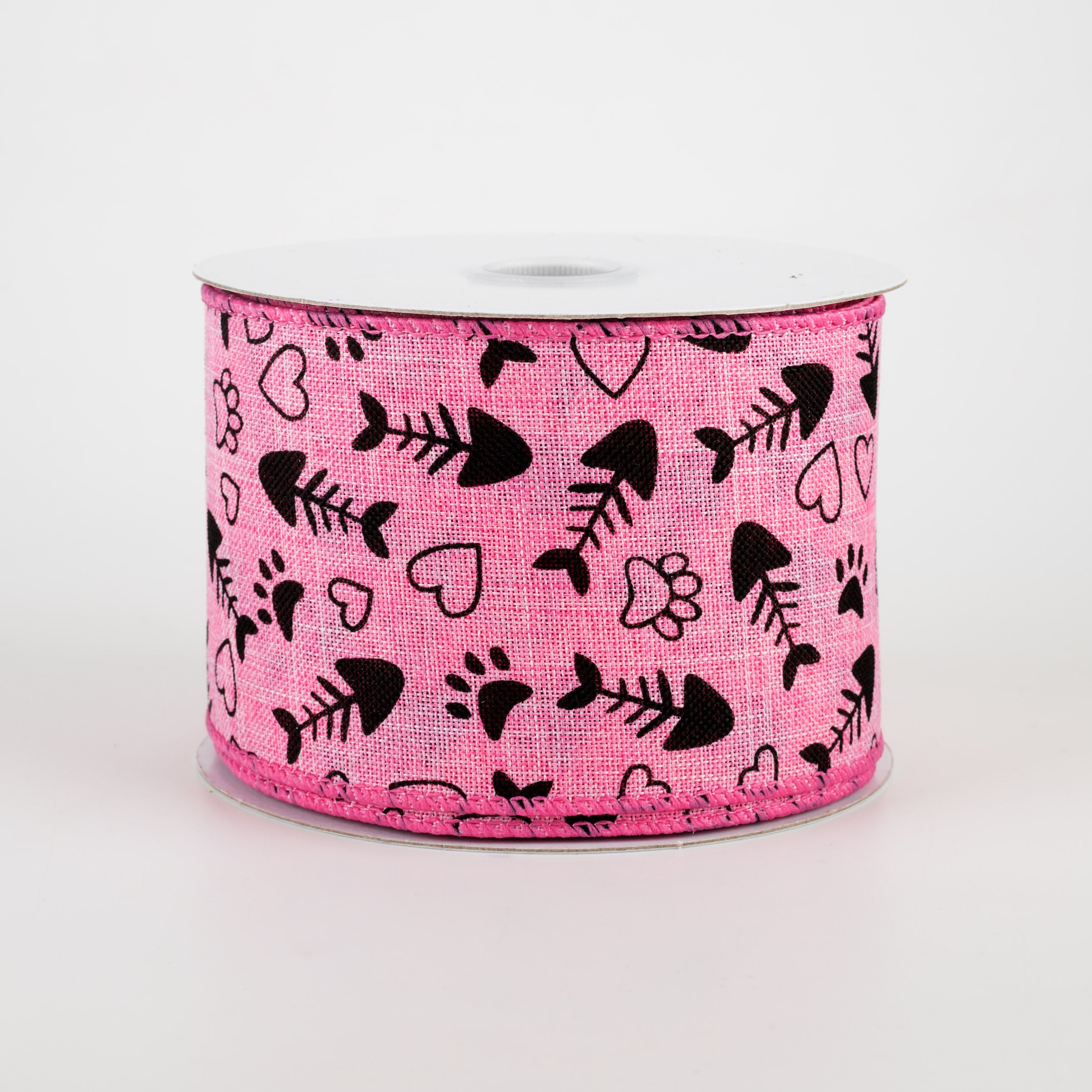 2.5" Cat Treat, Paw, Heart Ribbon: Pink (10 Yards)