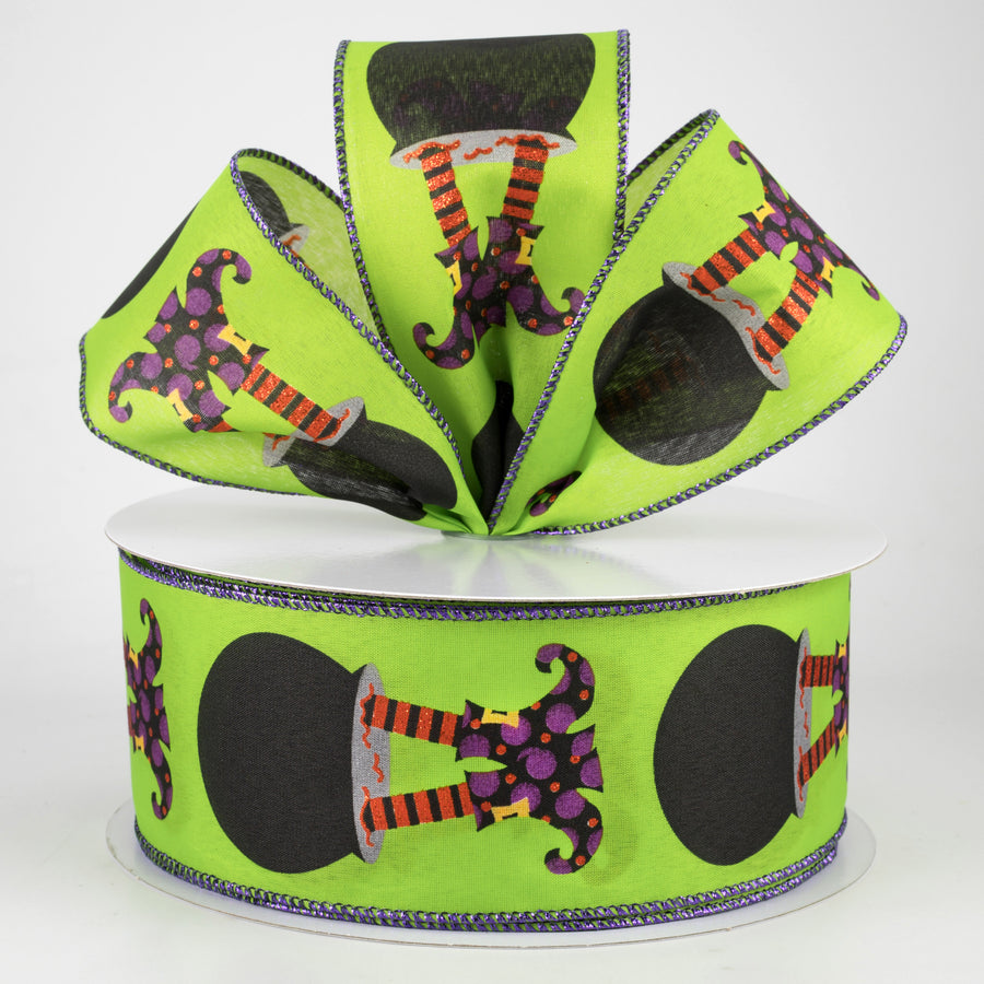 2.5" Cauldron With Witch Legs Ribbon: Green (50 Yards) Lifestyle Photo