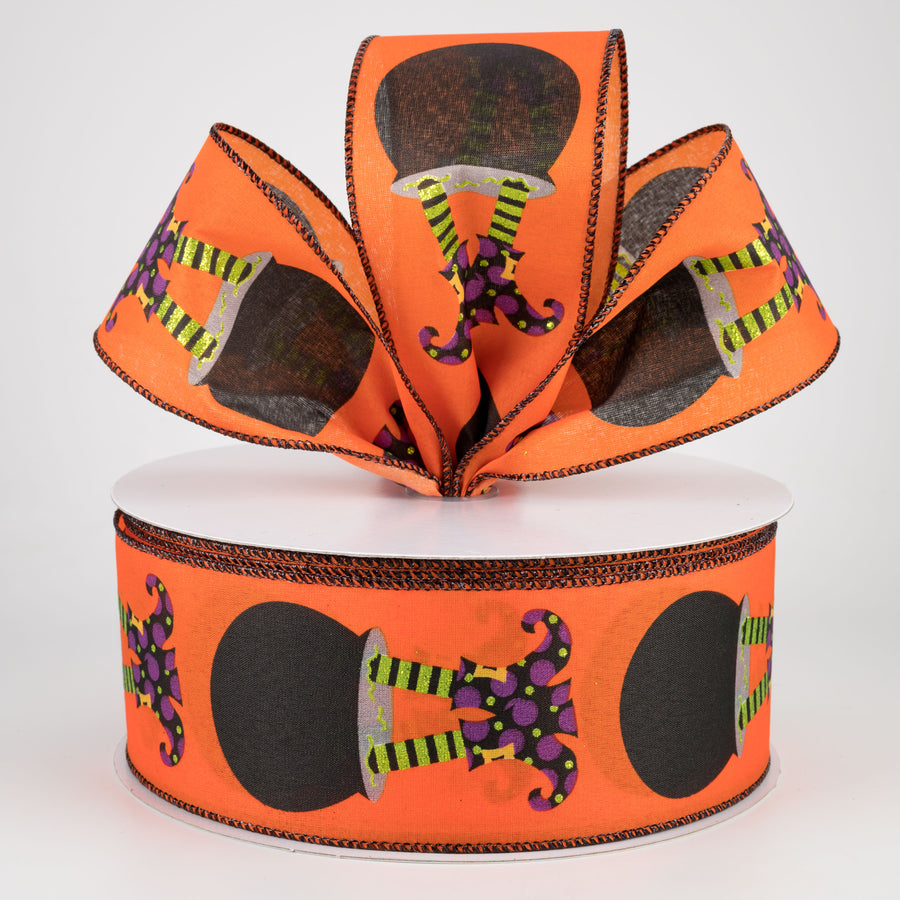 2.5" Cauldron With Witch Legs Ribbon: Orange (50 Yards) Lifestyle Photo