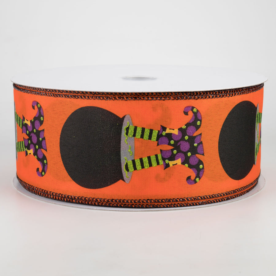 2.5" Cauldron With Witch Legs Ribbon: Orange (50 Yards)
