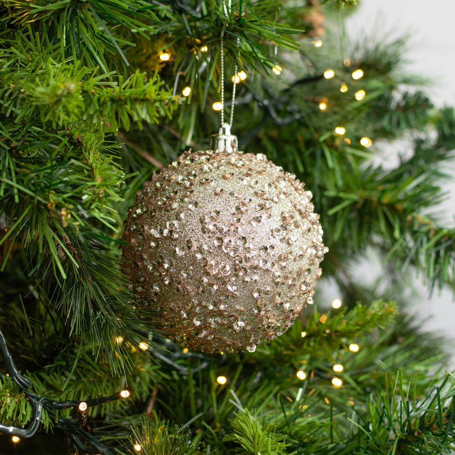 100mm Sequin & Glitter Ball Ornaments: Taupe Gold (Box of 4)