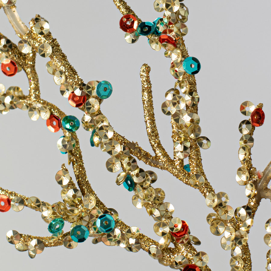 24" Jewel Glittered Branch Spray: Gold, Orange & Blue