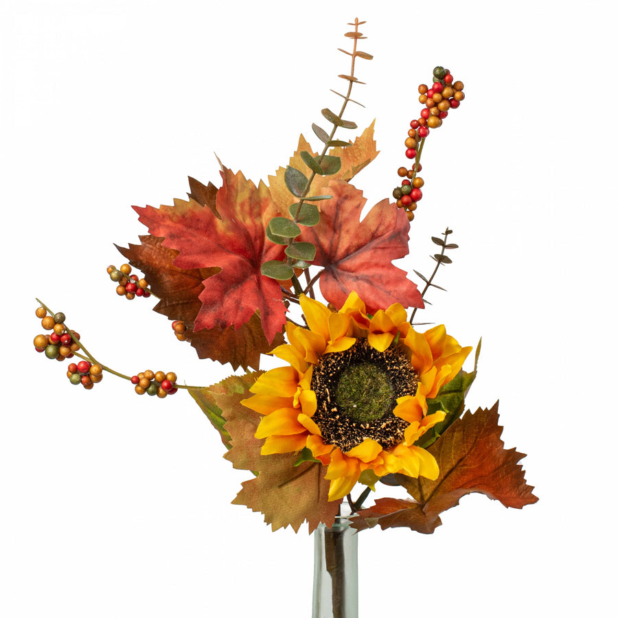 16" Fall Leaves & Sunflower Pick