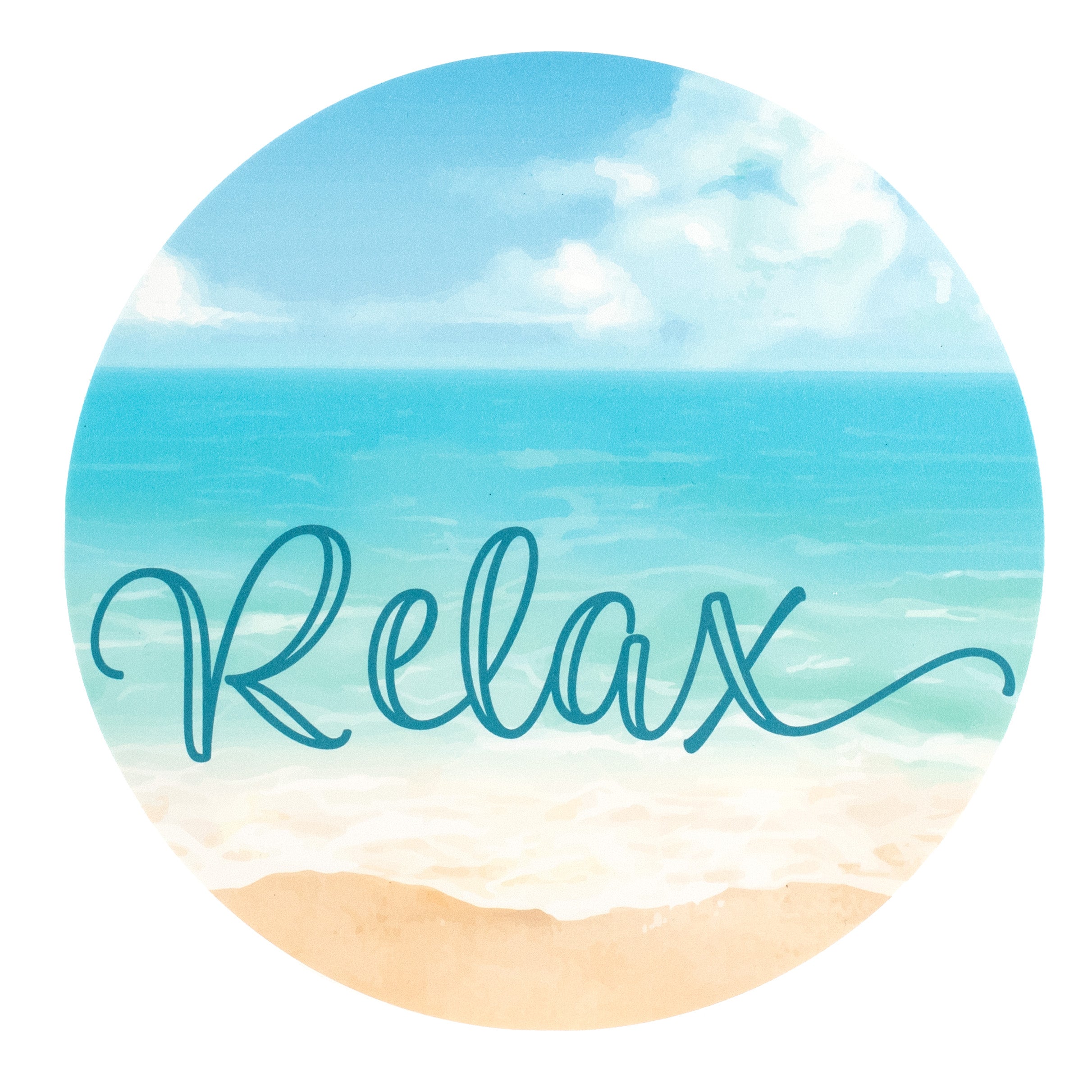 9.4" Round Waterproof Sign: Watercolor Beach Relax