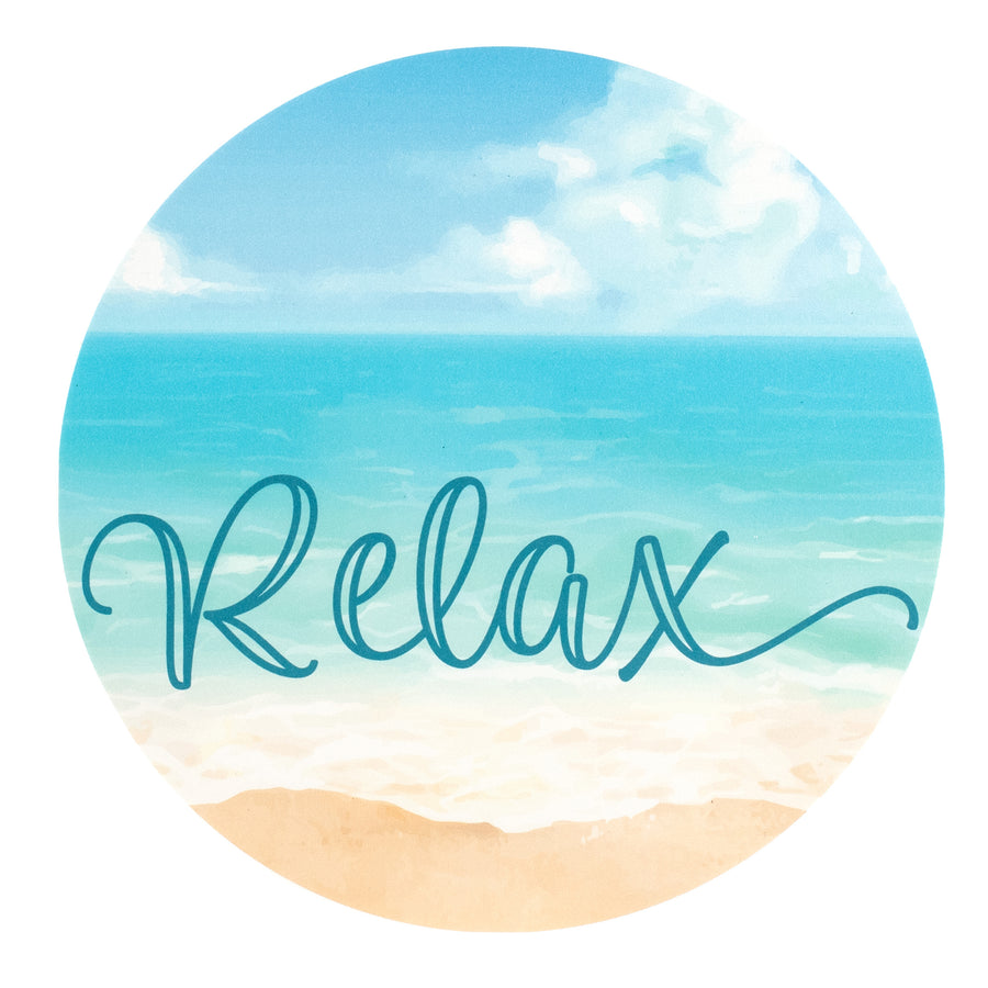 9.4" Round Waterproof Sign: Watercolor Beach Relax