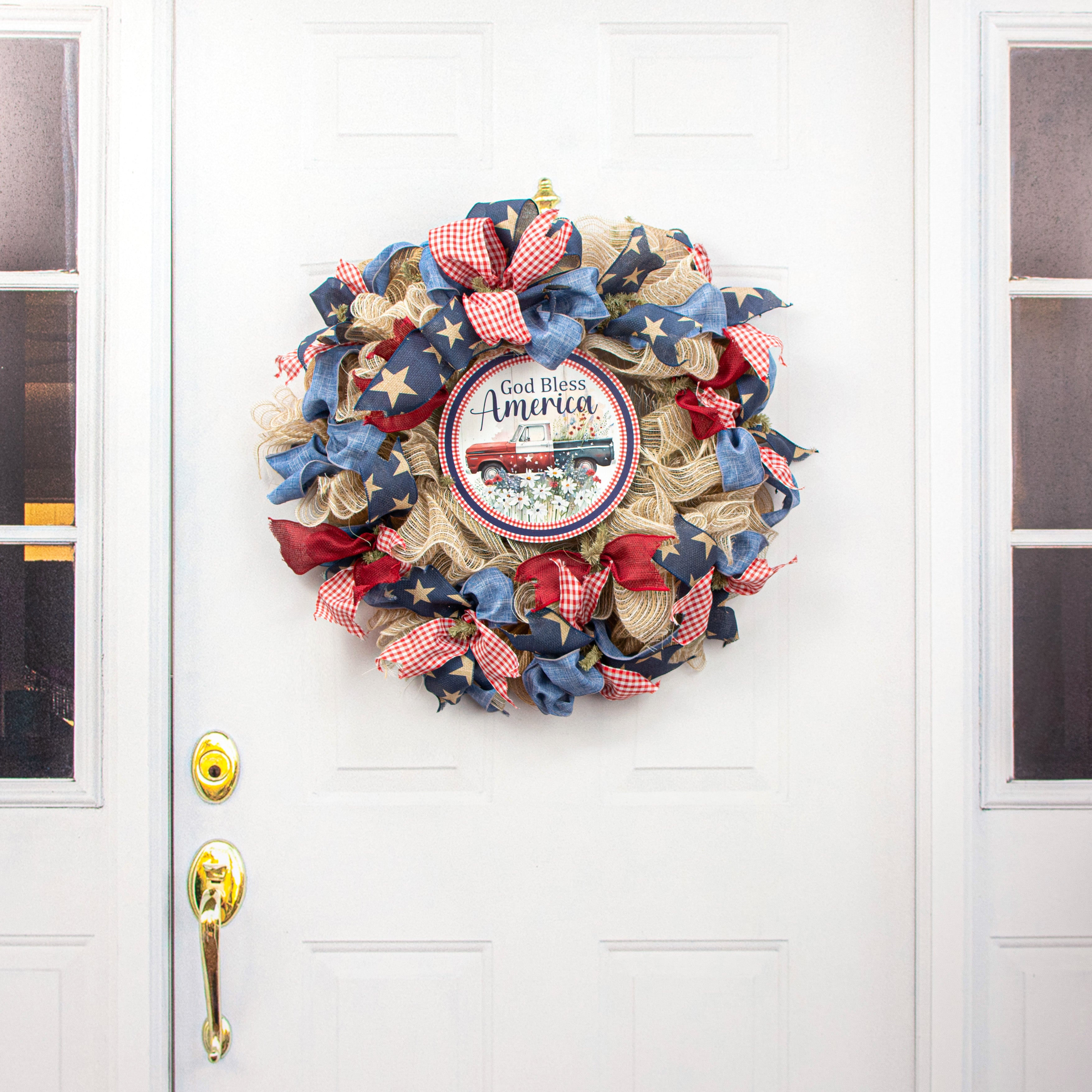 9.4" Round Waterproof Sign: God Bless America Old Truck