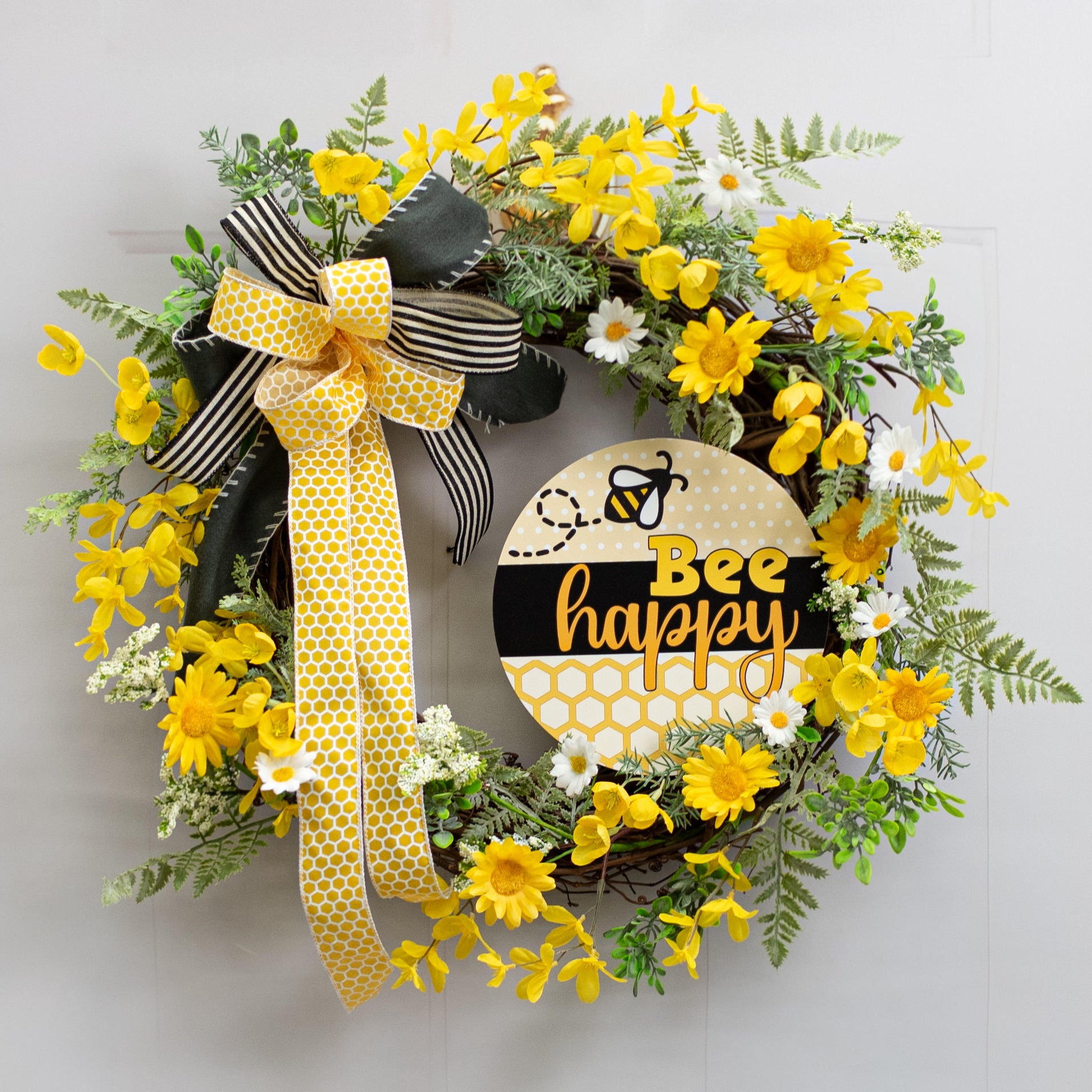 8.5" Round Waterproof Sign: Bee Happy Honeycomb