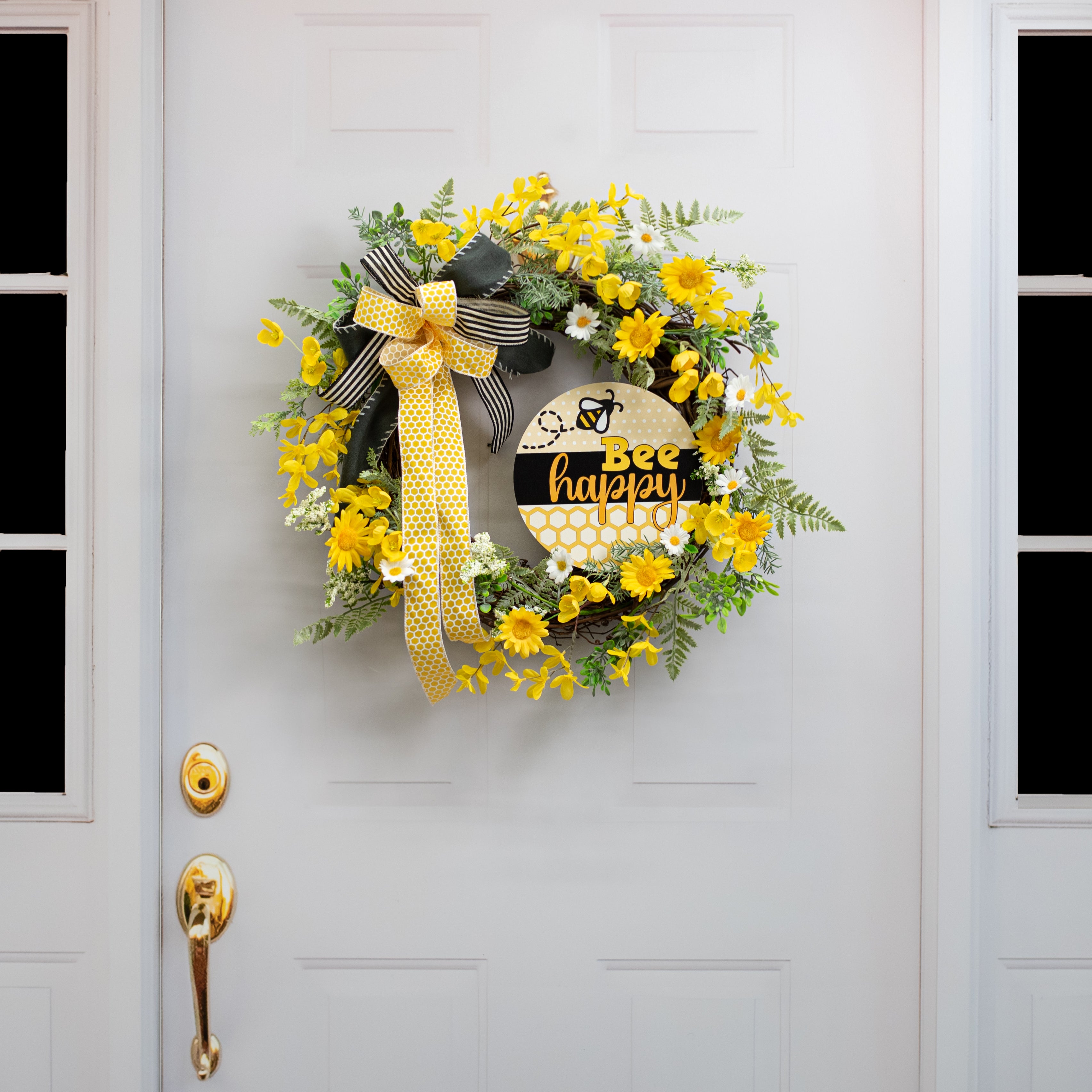 8.5" Round Waterproof Sign: Bee Happy Honeycomb