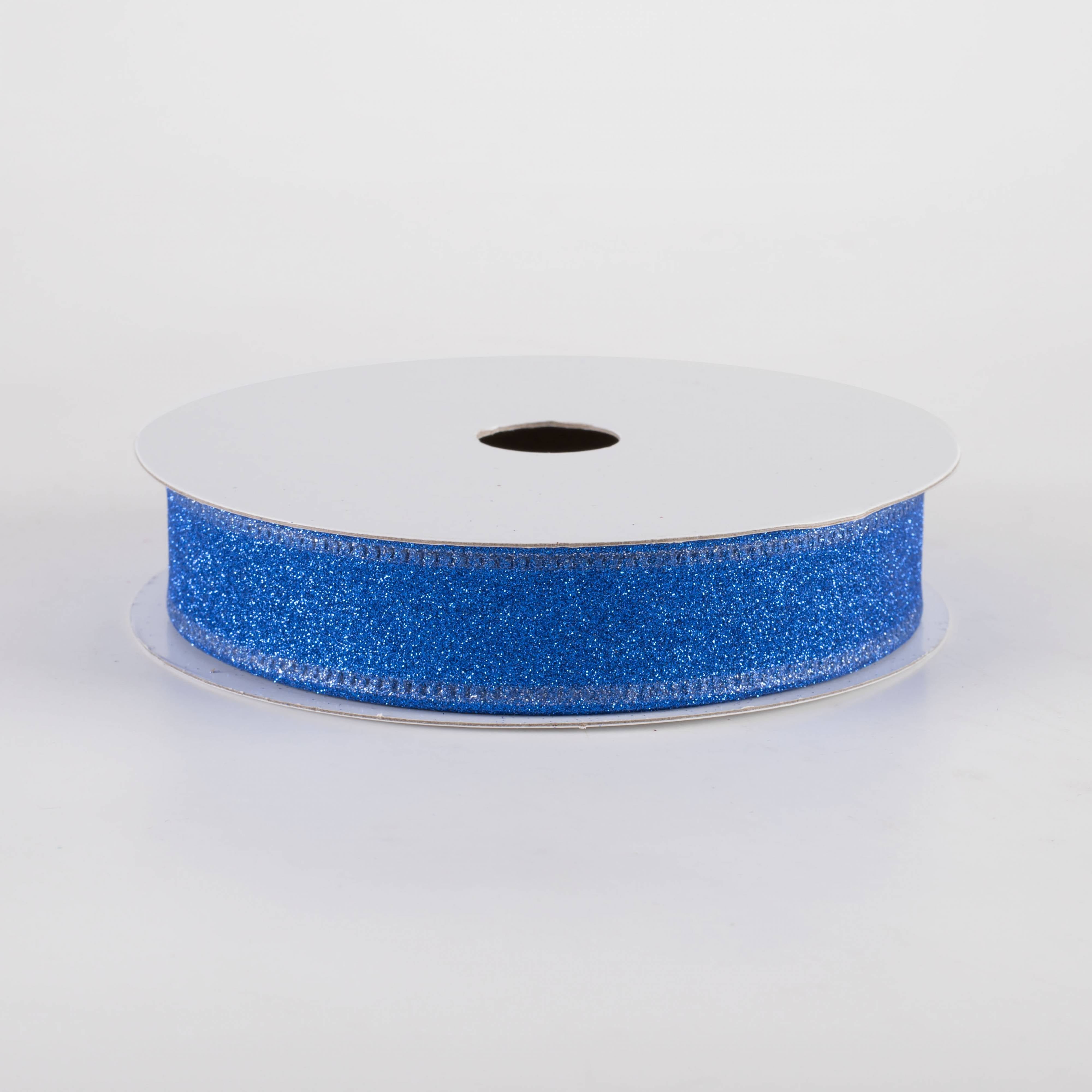 7/8" All Flat Glitter Wired Ribbon: Royal Blue (10 Yards)