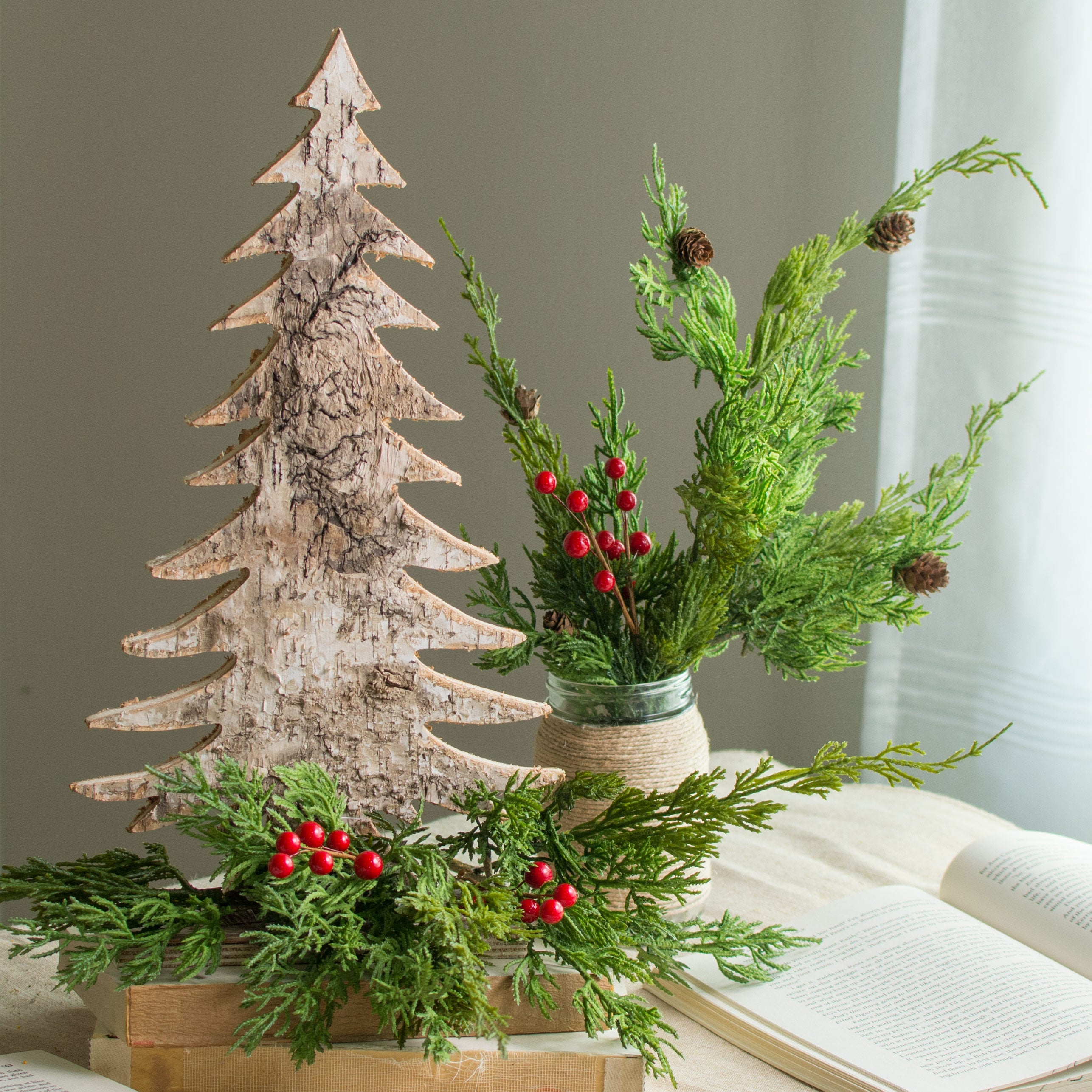 25" Cedar Pine & Pinecone Spray Lifestyle Photo